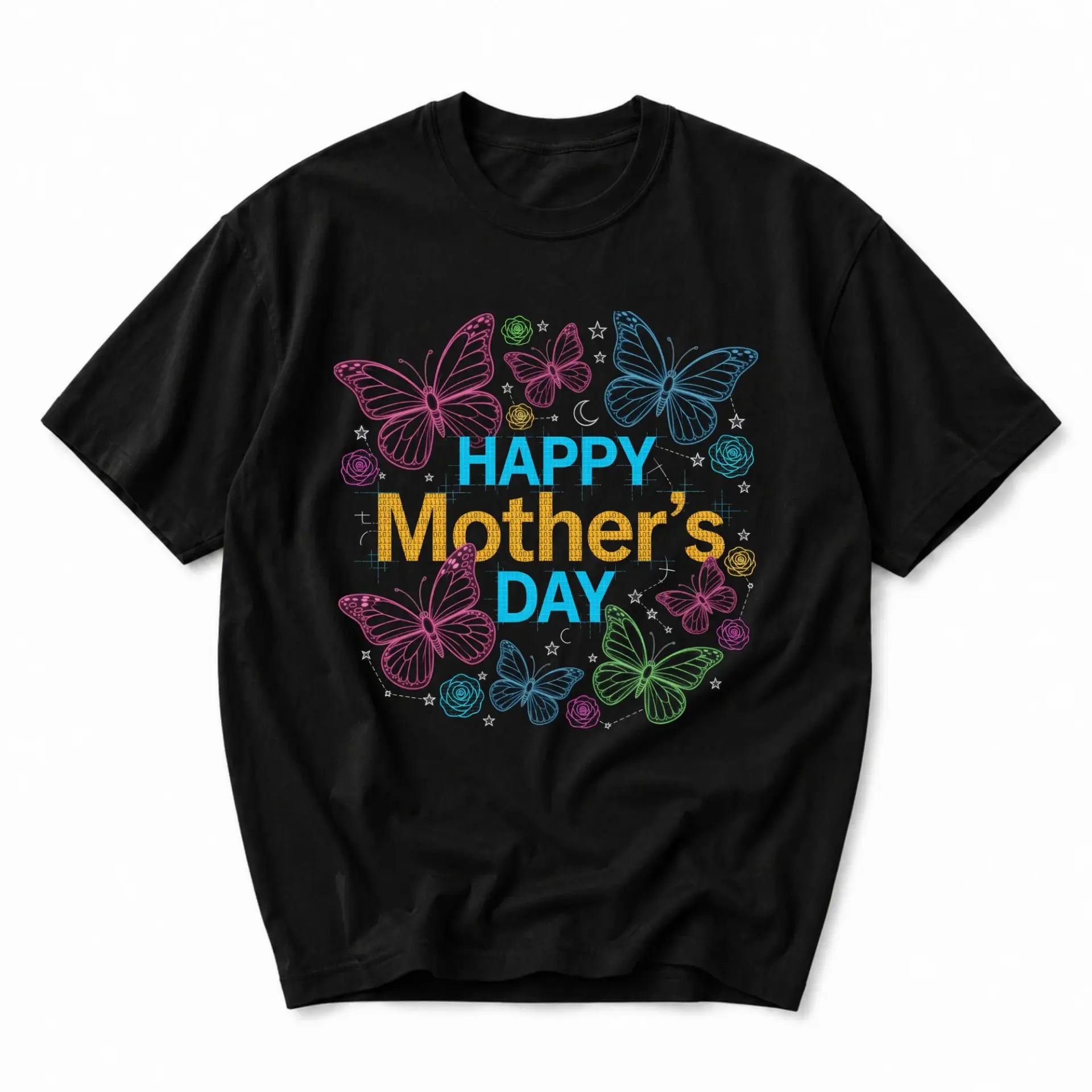 T-shirt Happy Mother's Day Butterfly Floral Graphic Tee Casual Unisex Crew Neck Top for Every Day Celebration Apparel