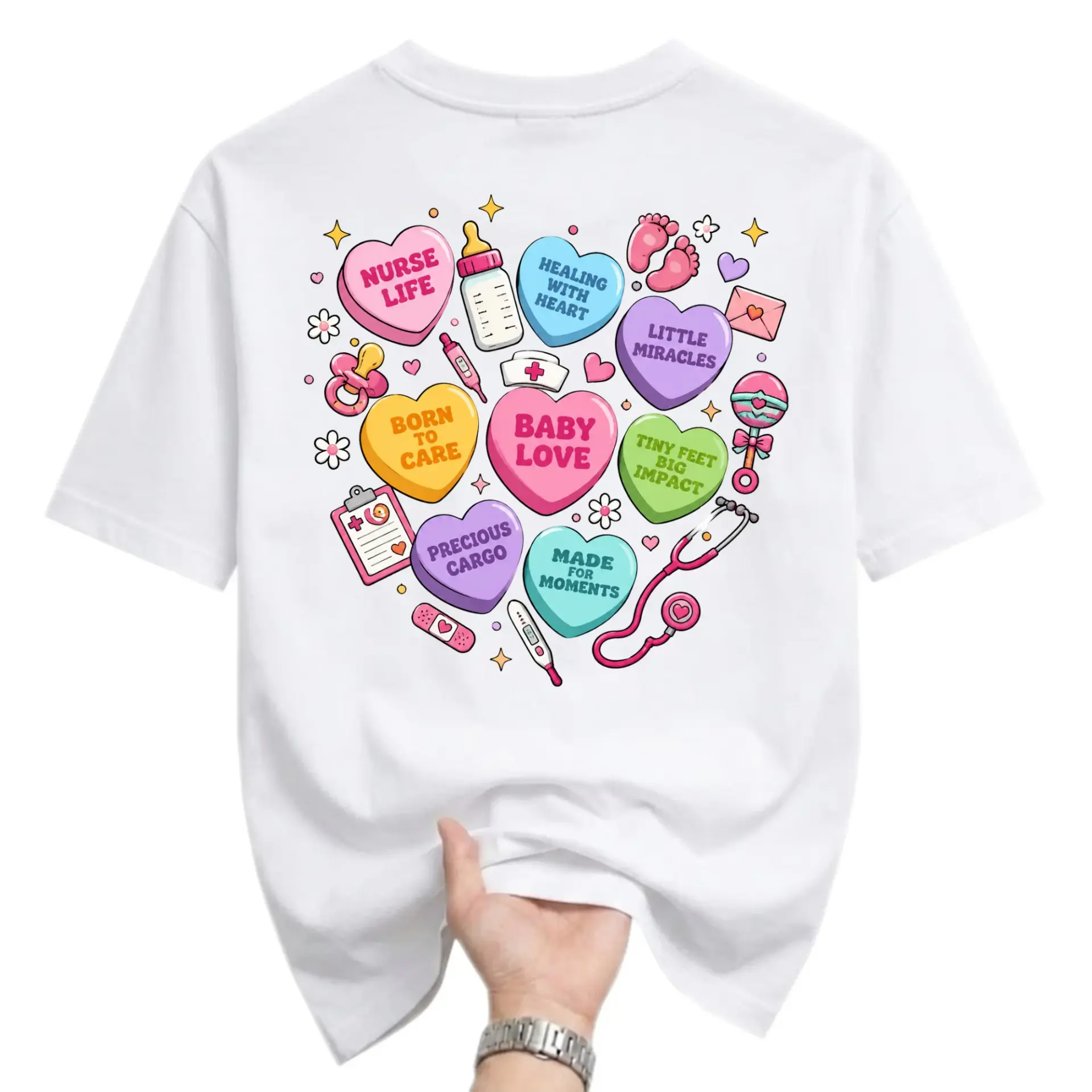 Graphic Tee Nurse Life Conversation Heart Design Unisex Crew Neck Short Sleeve Shirt for Casual Everyday Outfits