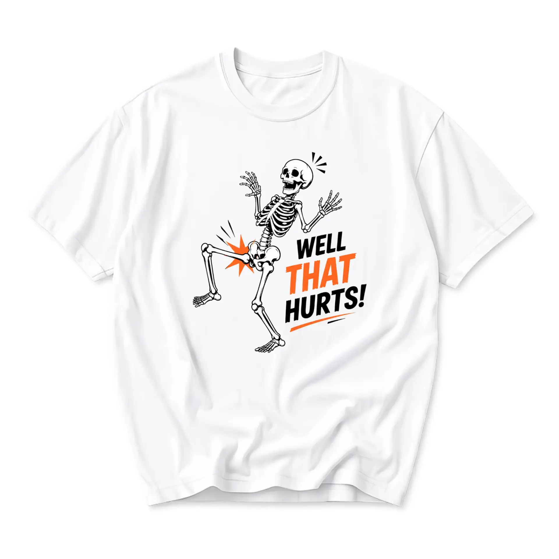 Funny Shirt Well That Hurts Skeleton Graphic Tee Casual Unisex Short Sleeve Crew Neck Cotton Blend Soft Print Top