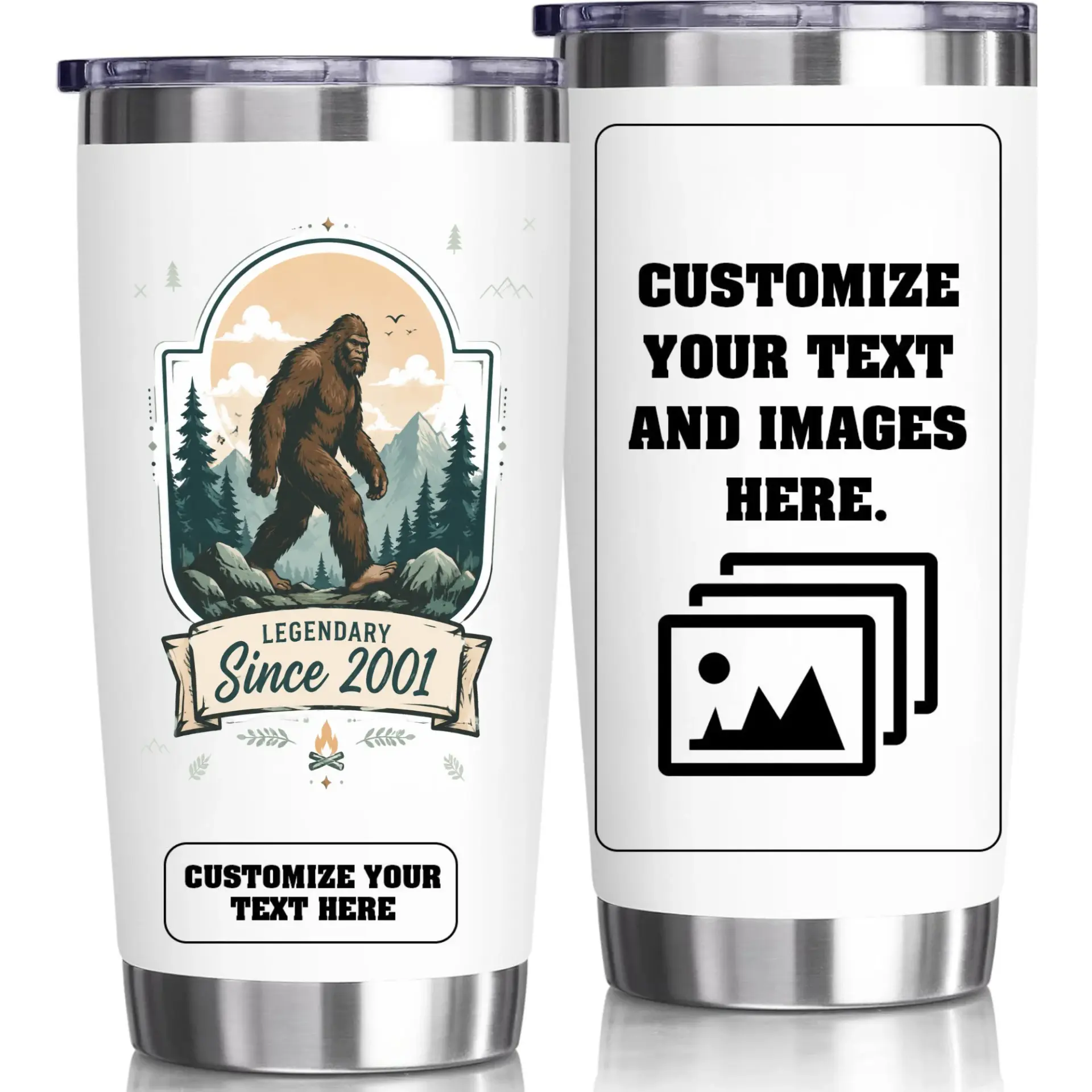 Stainless Steel Tumbler 20oz Bigfoot Legendary Since 2001 Design Personalized Insulated Travel Mug Cup Gift