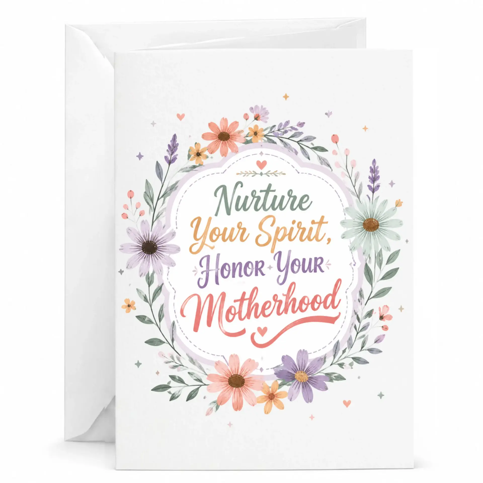 Inspirational Motherhood Greeting Card Floral Wreath Design for Encouragement and Special Occasions 5x7 Inches