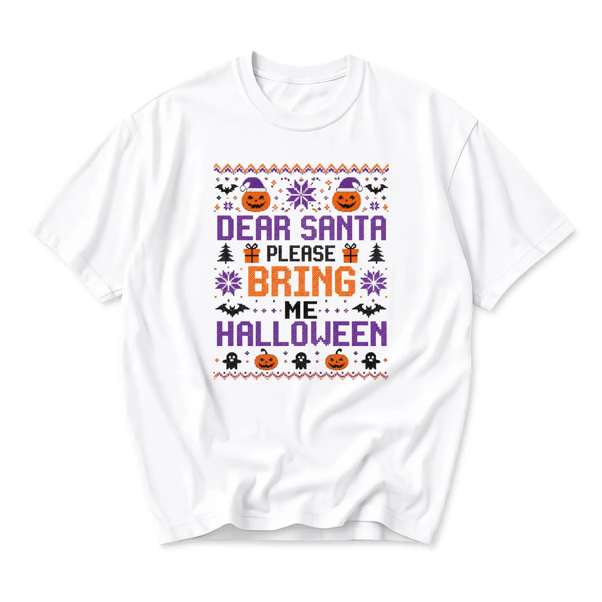 Graphic Tee Dear Santa Please Bring Me Halloween Funny Holiday Unisex Crew Neck Casual Shirt Soft Cotton Blend Top