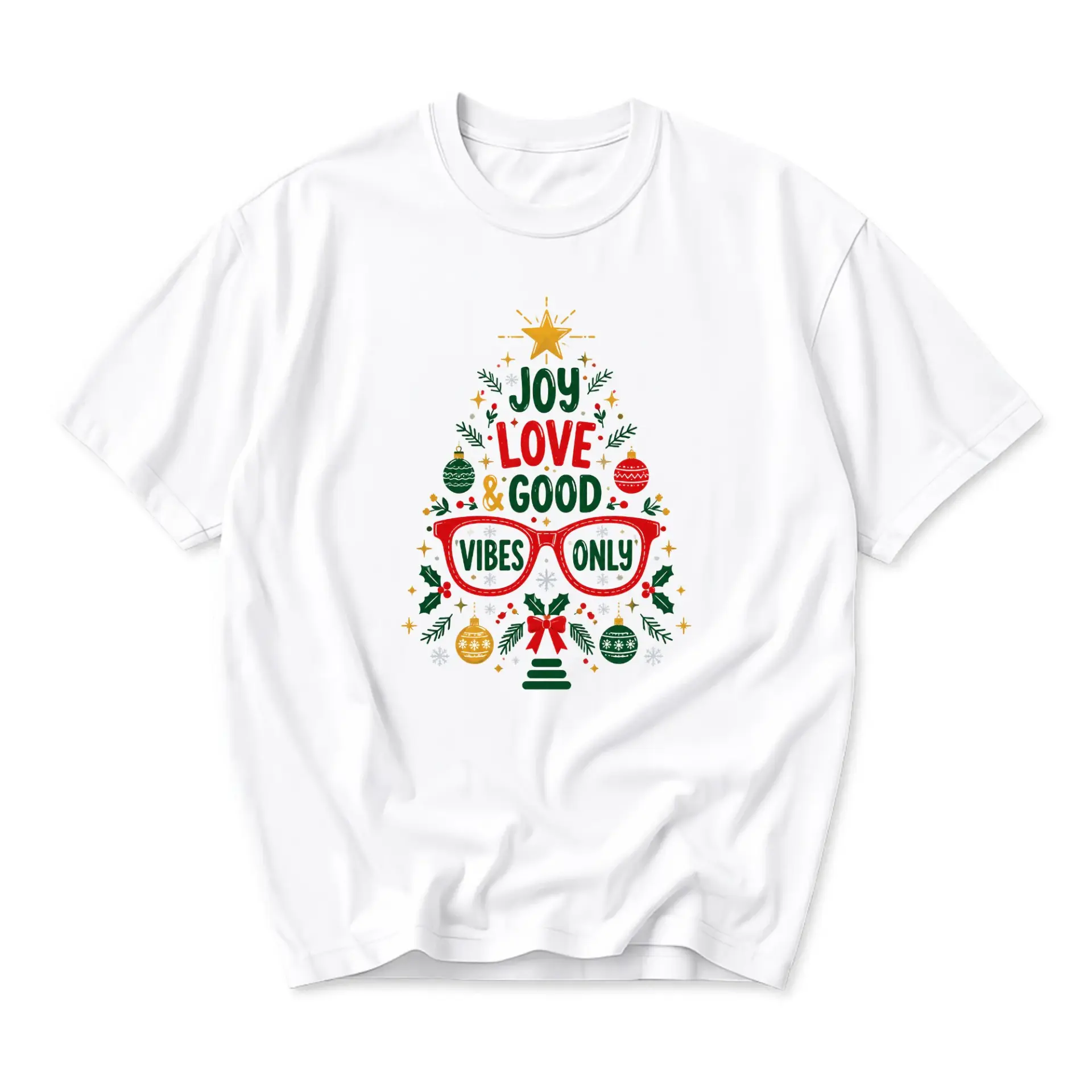 Graphic Love Only Christmas Tree Holiday Unisex Crew Neck Casual Everyday Short Sleeve Shirt