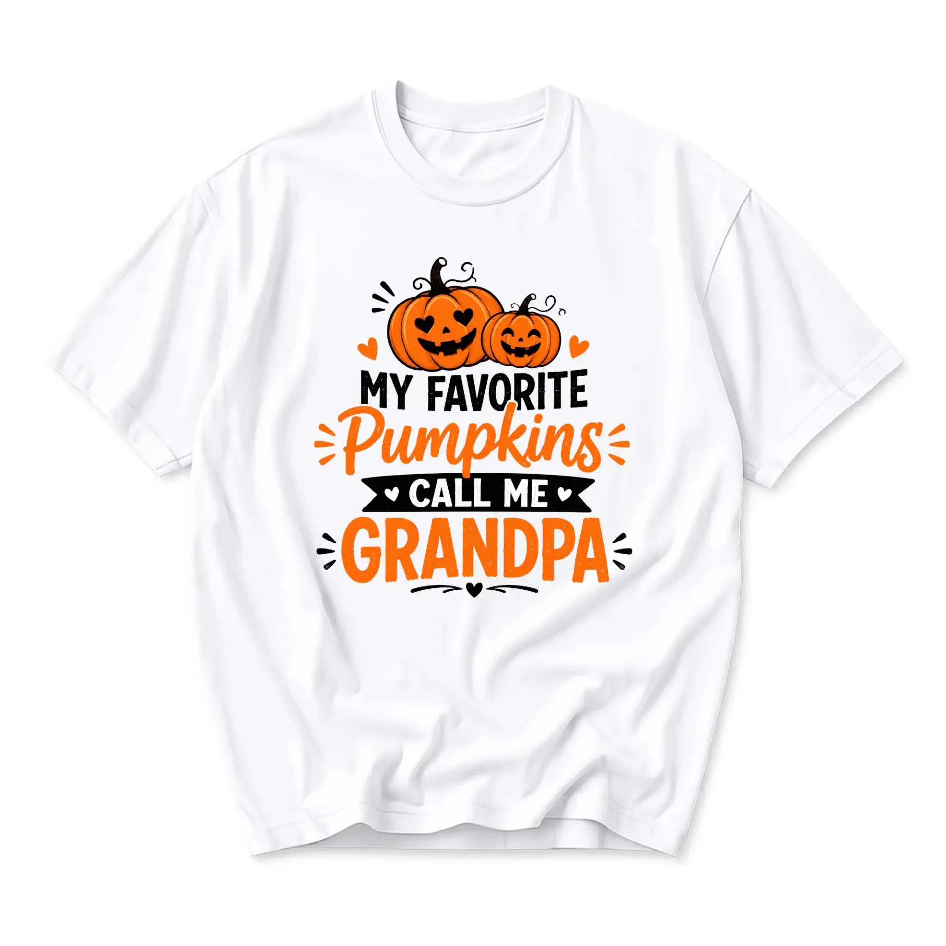 Graphic Tee My Favorite Pumpkins Call Me Grandpa Fall Autumn Holiday Season Unisex Short Sleeve Casual Crew Neck Shirt