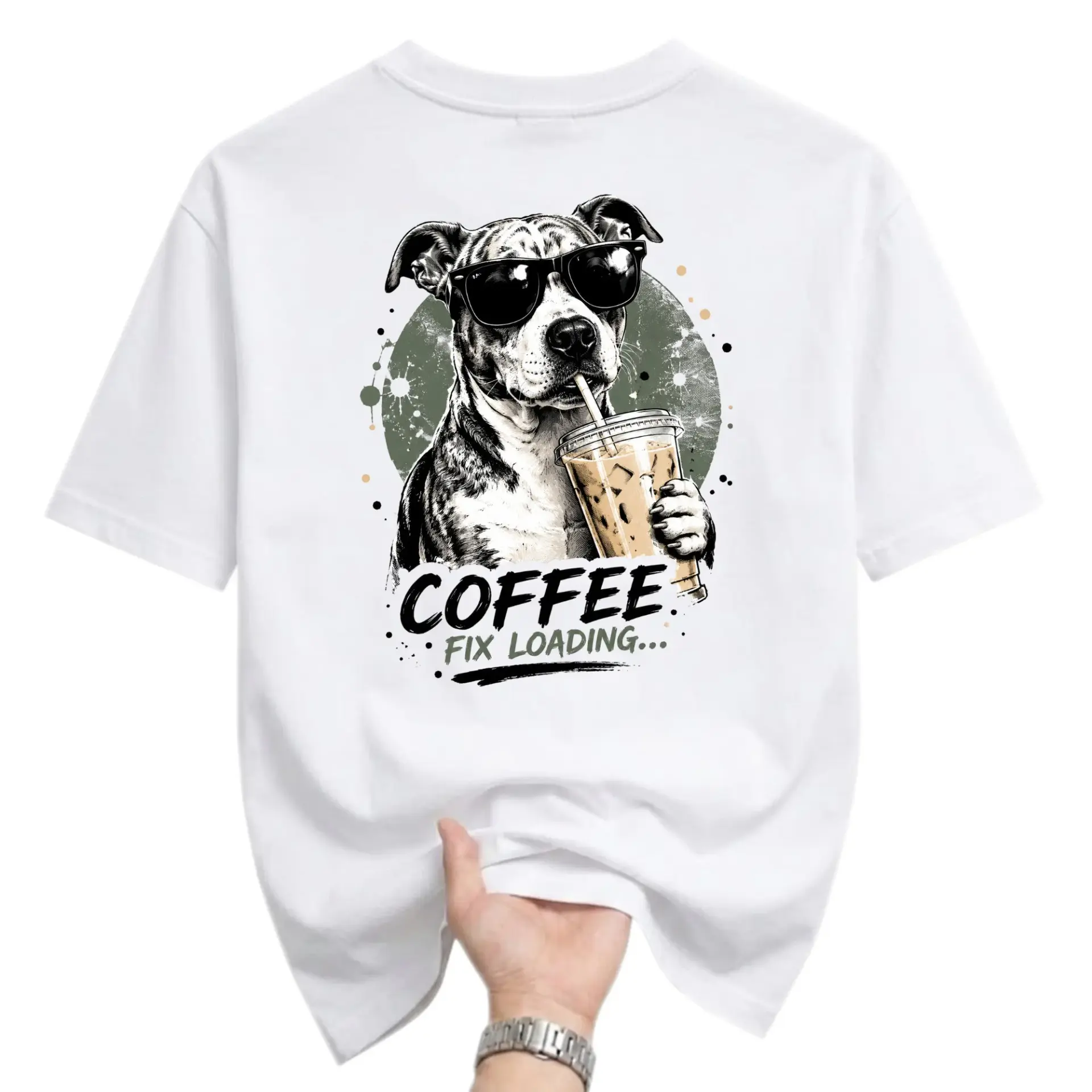 Graphic Tee Coffee Fix Loading Pitbull Dog Wearing Sunglasses Unisex Casual