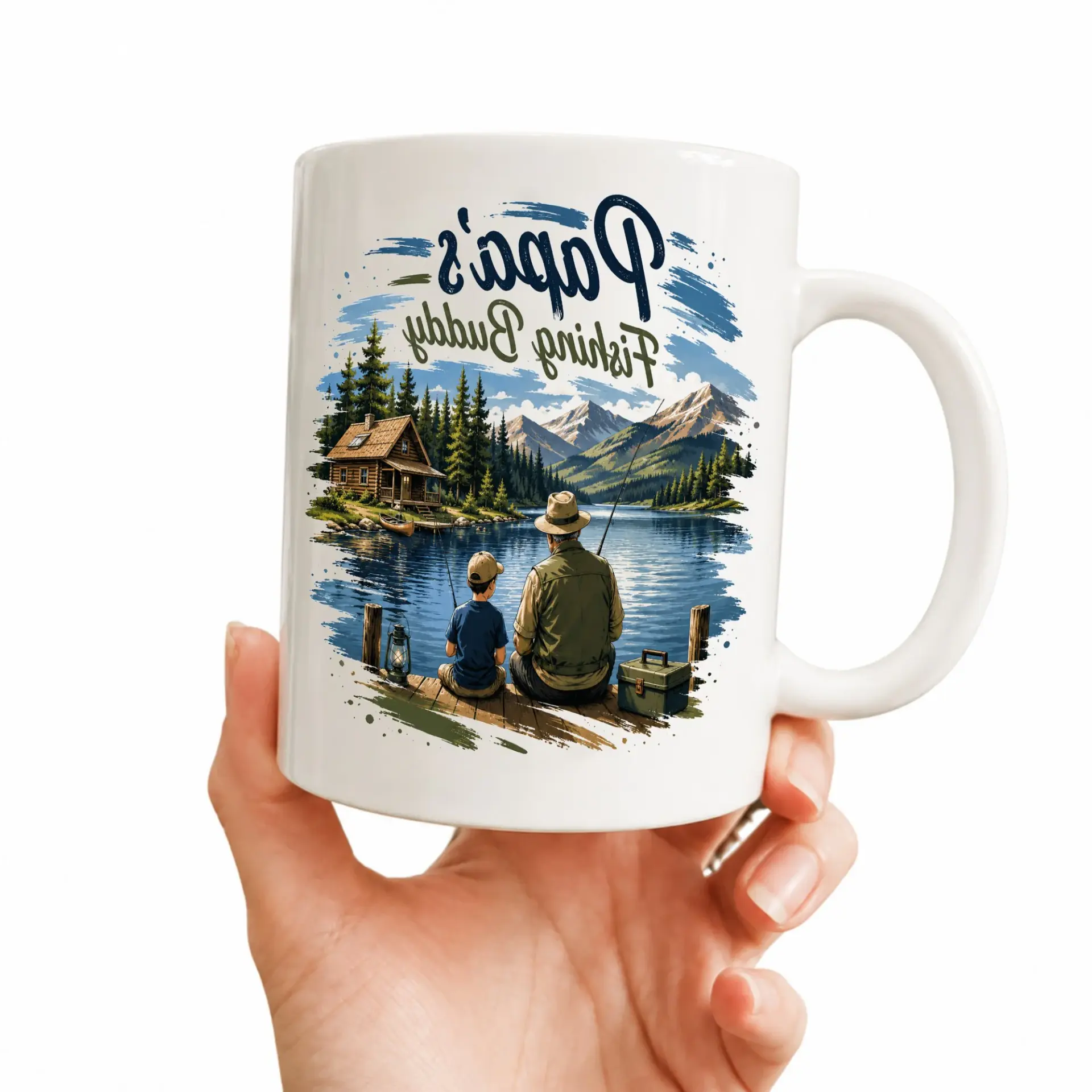 Papa's Ceramic Coffee Mug with Blue Accent Handle for Outdoor Enthusiasts and Leisure Drinkware