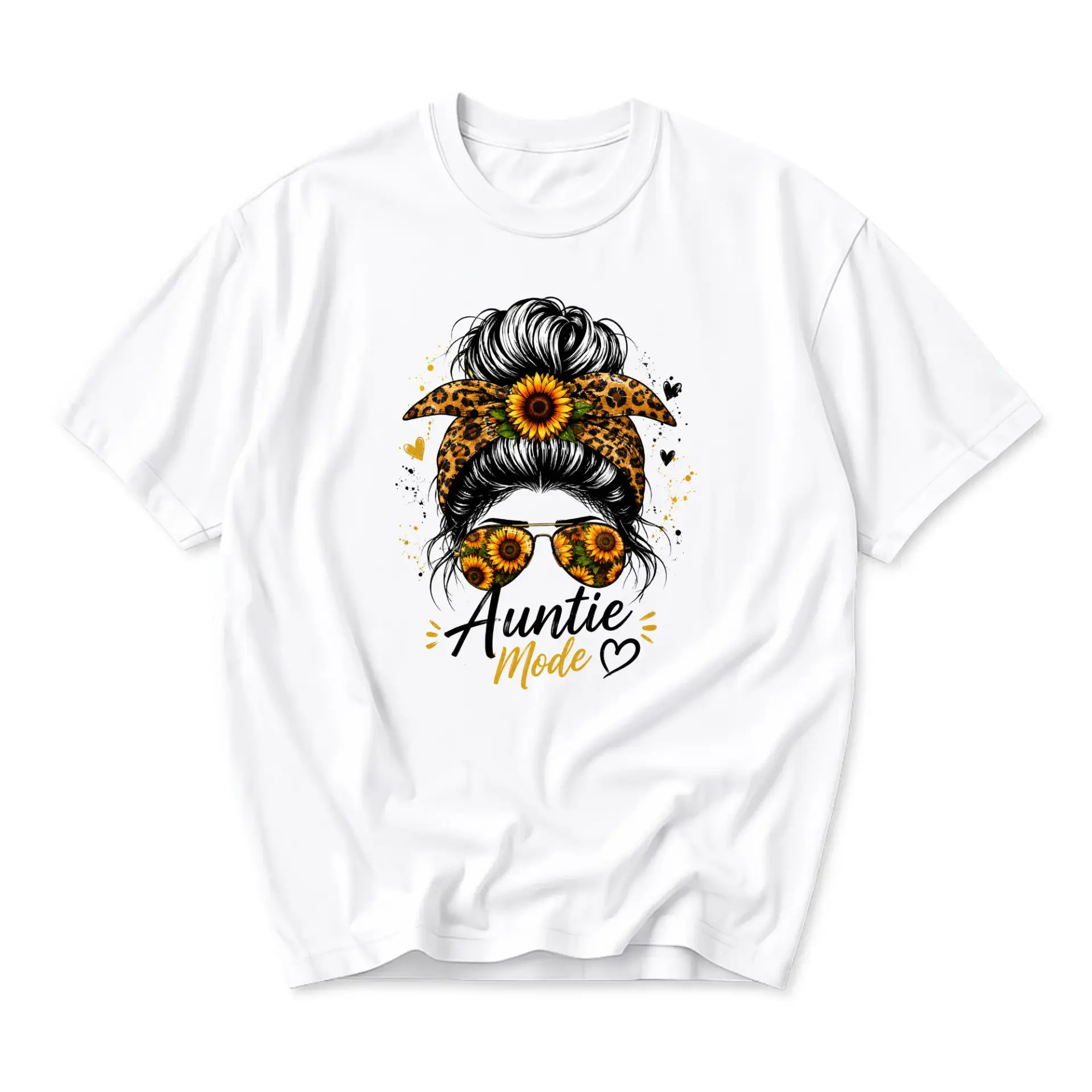 Graphic Tee Auntie Mode Sunflower Leopard Print Design Casual Unisex Crew Neck Short Sleeve Shirt Everyday Apparel