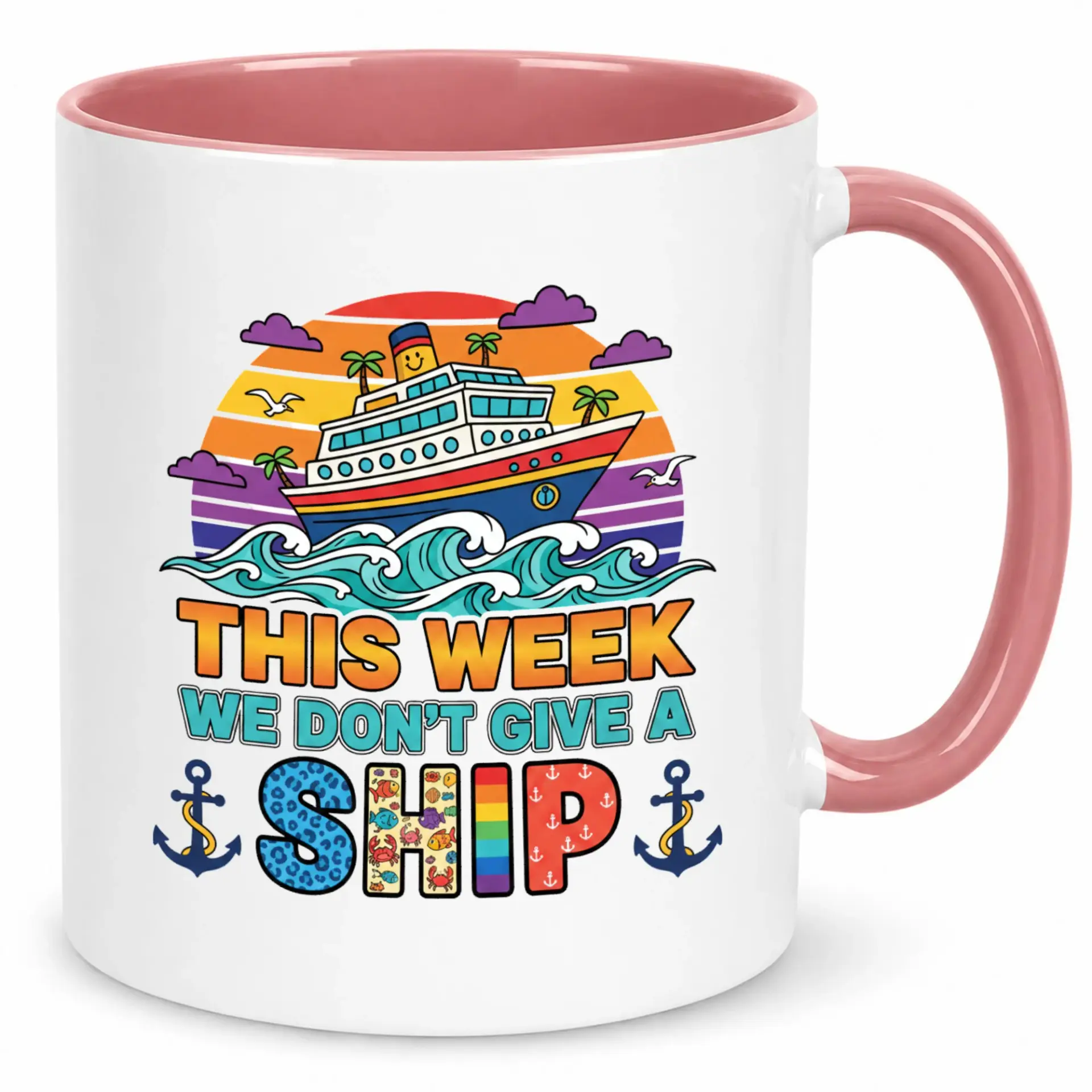 Funny Cruise Ship Coffee Mug for Vacation Lovers with 'this Week We Don't Give a Ship' Pun Design White Ceramic Drinkware Gift