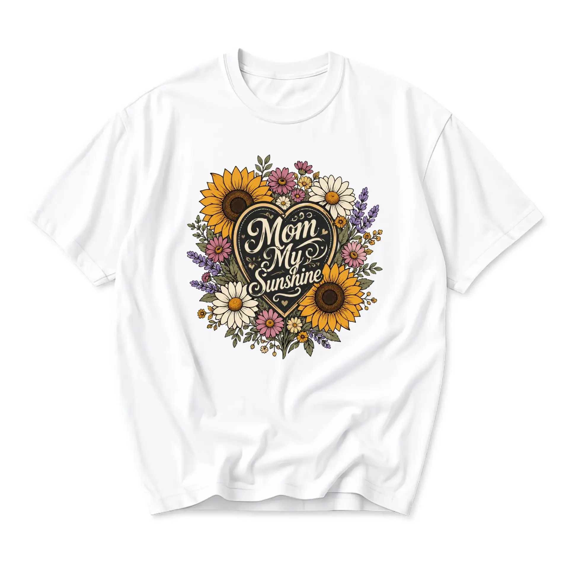 Graphic Tee Mom My Sunshine Floral Heart Design Unisex Casual Everyday Short Sleeve Crew Neck Cotton Blend Shirt