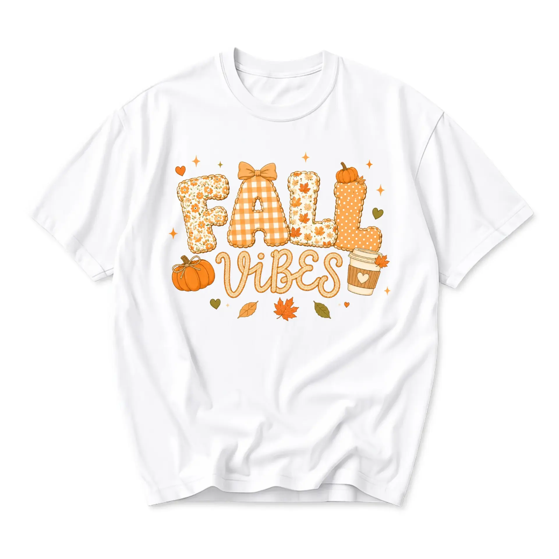 Graphic Tee Fall Vibes Pumpkin Coffee Unisex Crew Neck Shirt Seasonal Autumn Theme Apparel for Everyday Wear