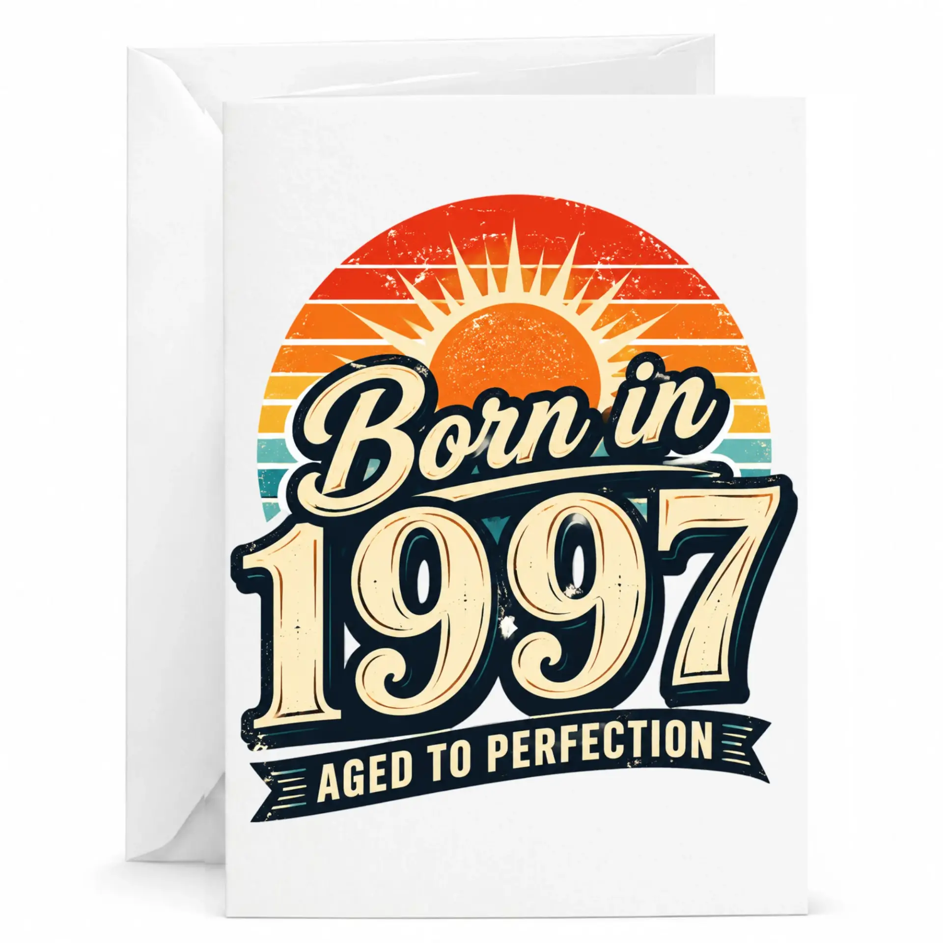 Birthday Card Born in 1997 Aged to Perfection Retro Vintage Style Greeting Card for Milestone Celebration