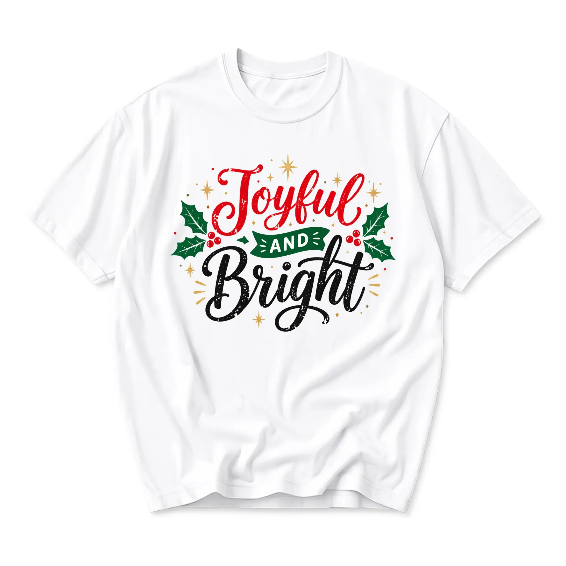 Graphic Tee Joyful and Bright Holiday Season Shirt Festive Unisex Crew Neck