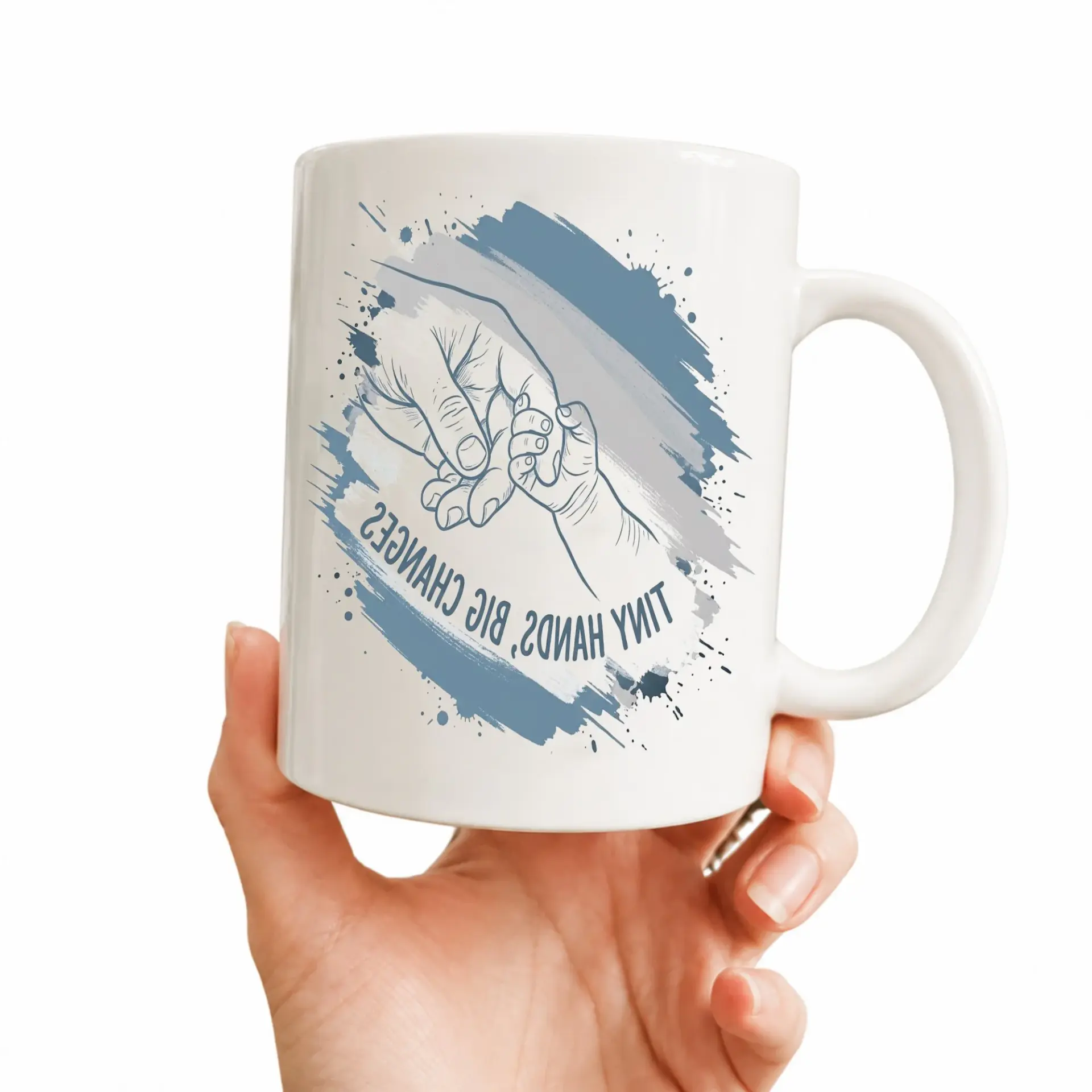 Inspirational Tiny Hands Big Changes Two Ceramic Mug for Coffee Tea and Hot Beverages with Decorative Art Print