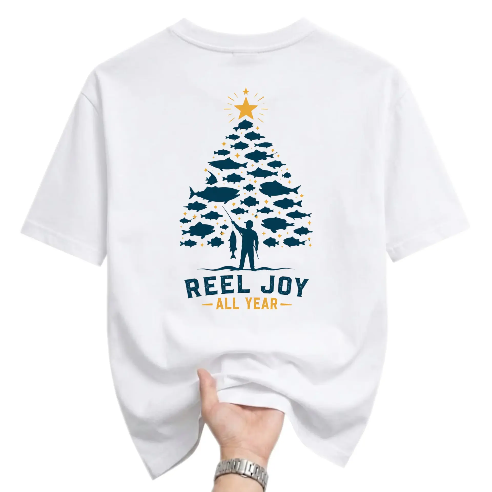 Graphic Tee Reel Joy All Year Fish Christmas Tree Unisex Crew Neck Casual Everyday Short Sleeve Cotton Apparel