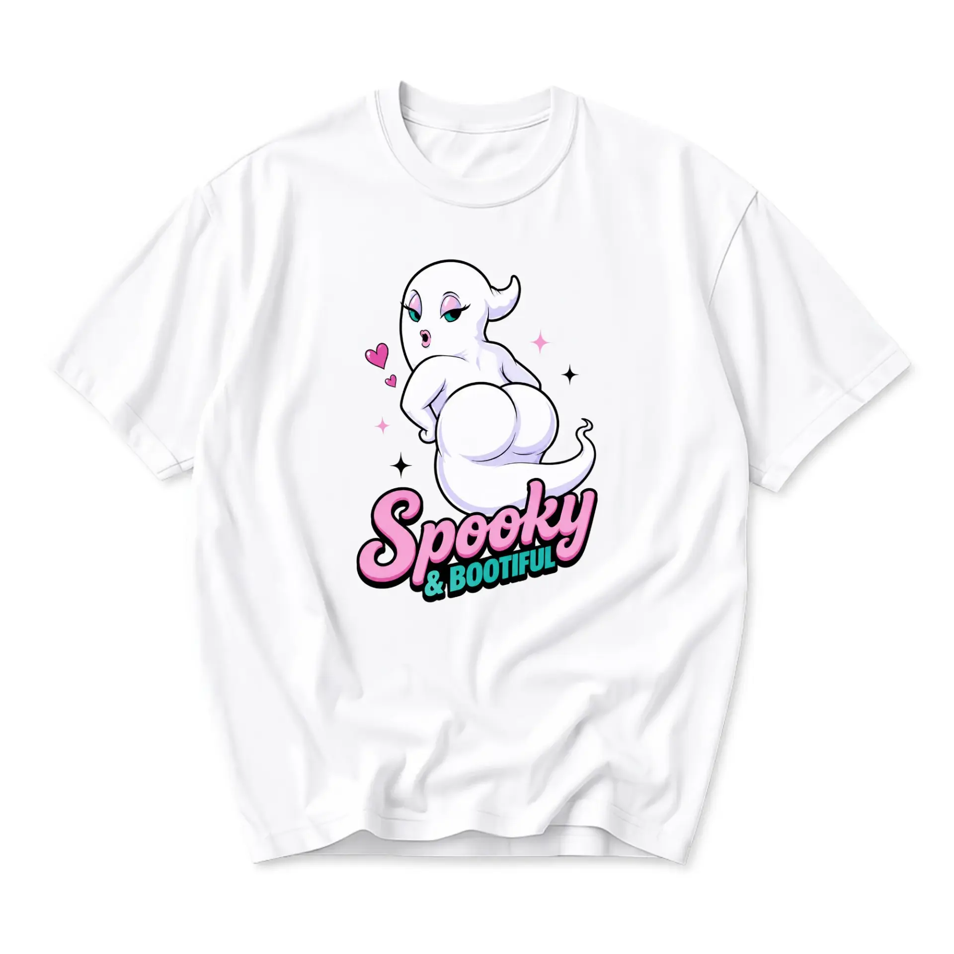 Funny Shirt Spooky and Bootiful Ghost Graphic Tee Cartoon Style Casual Unisex Crew Neck Short Sleeve Apparel