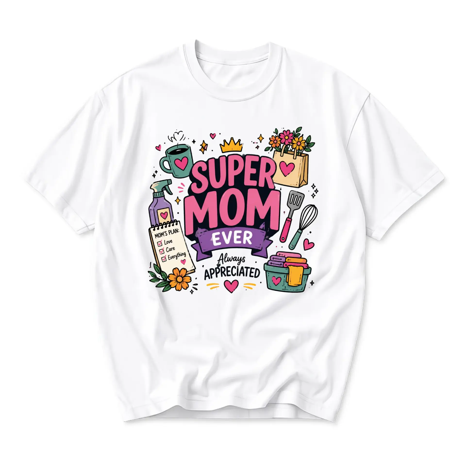 T-shirt Super Mom Ever Graphic Tee Casual Everyday Outfit Breathable Cotton Blend Crew Neck Short Sleeve Shirt