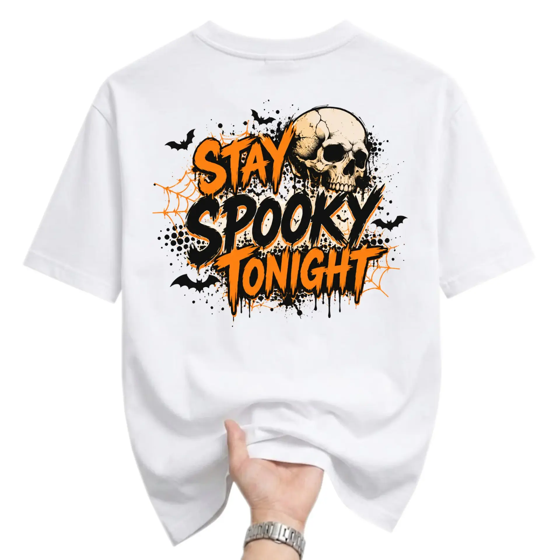 Funny Shirt Stay Spooky Tonight Skull Graphic Tee Unisex Casual Crew Neck Halloween Themed Cotton Blend Apparel