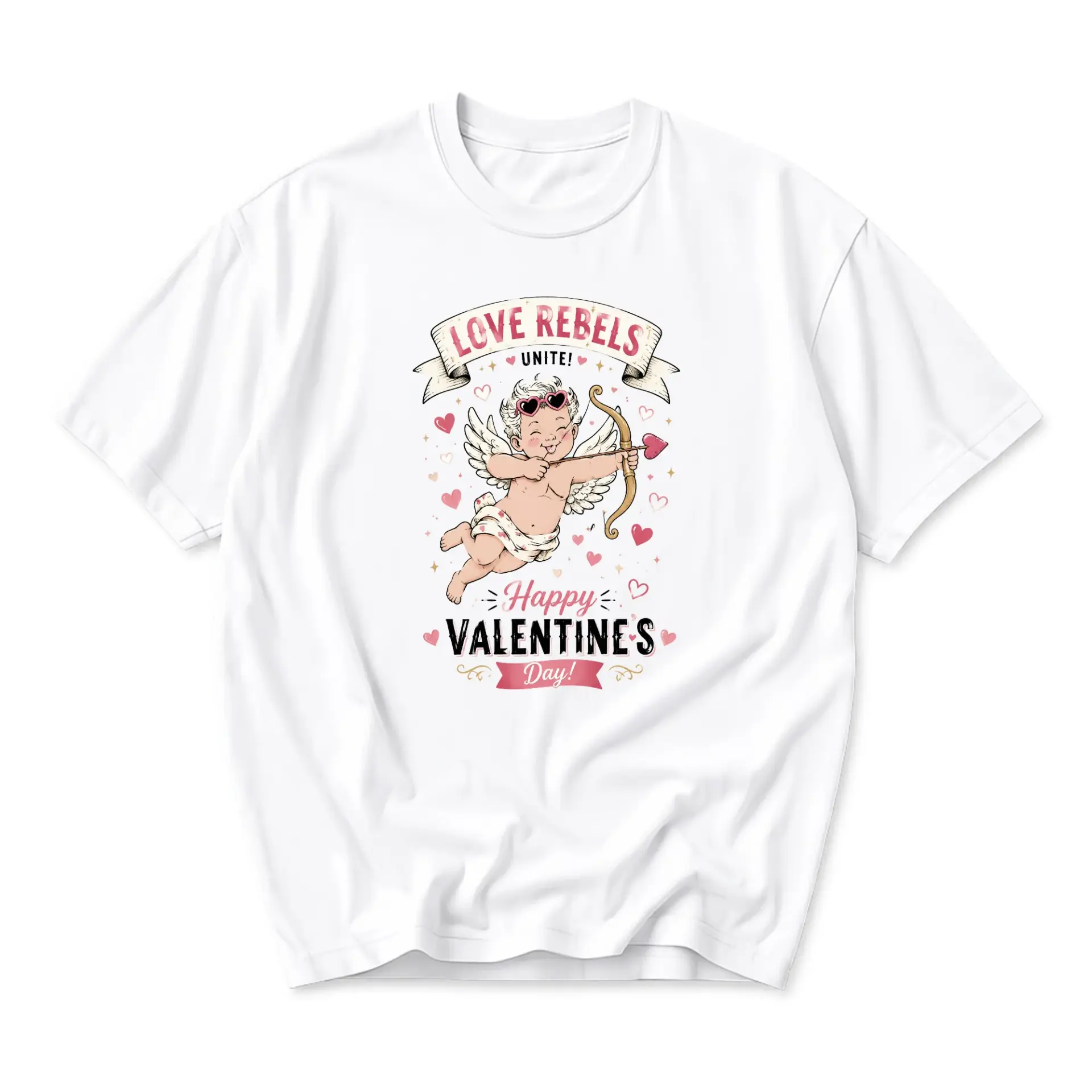 Funny Shirt Love Rebels Unite Valentine Day Cupid Graphic Tee Casual Unisex