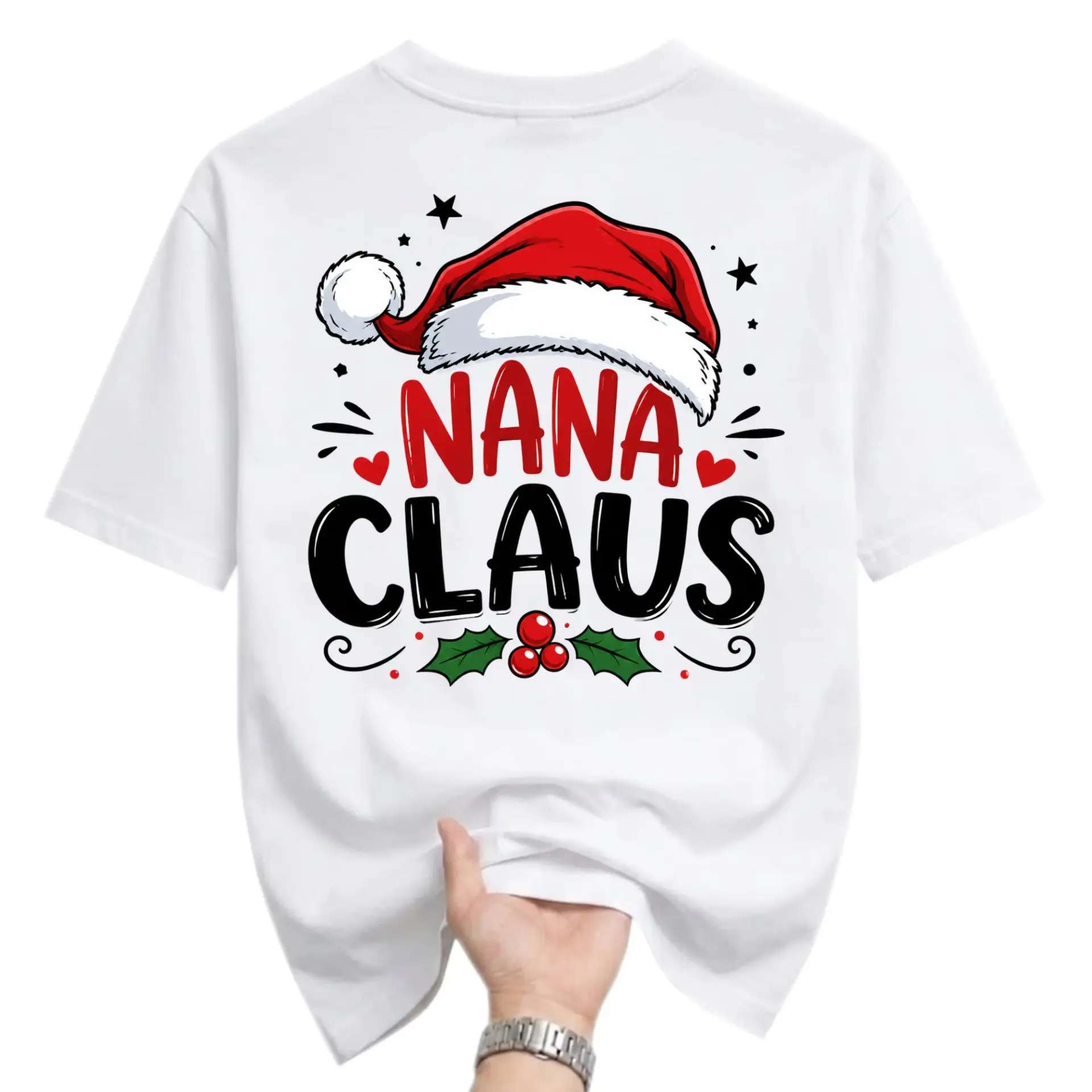 Graphic Tee Nana Claus Christmas Holiday Shirt Unisex Crew Neck Short Sleeve Casual Cotton Blend Apparel White