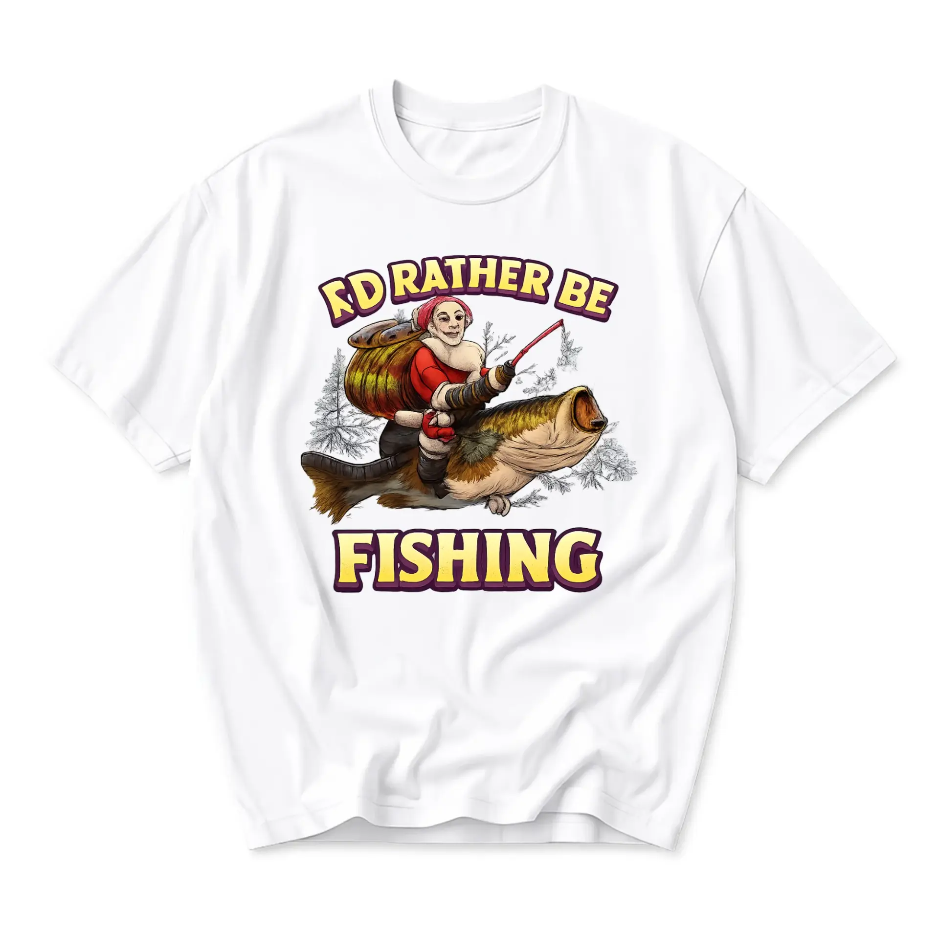 Funny Shirt I'd Rather Be Fishing Graphic Tee Unisex Short Sleeve Crew Neck