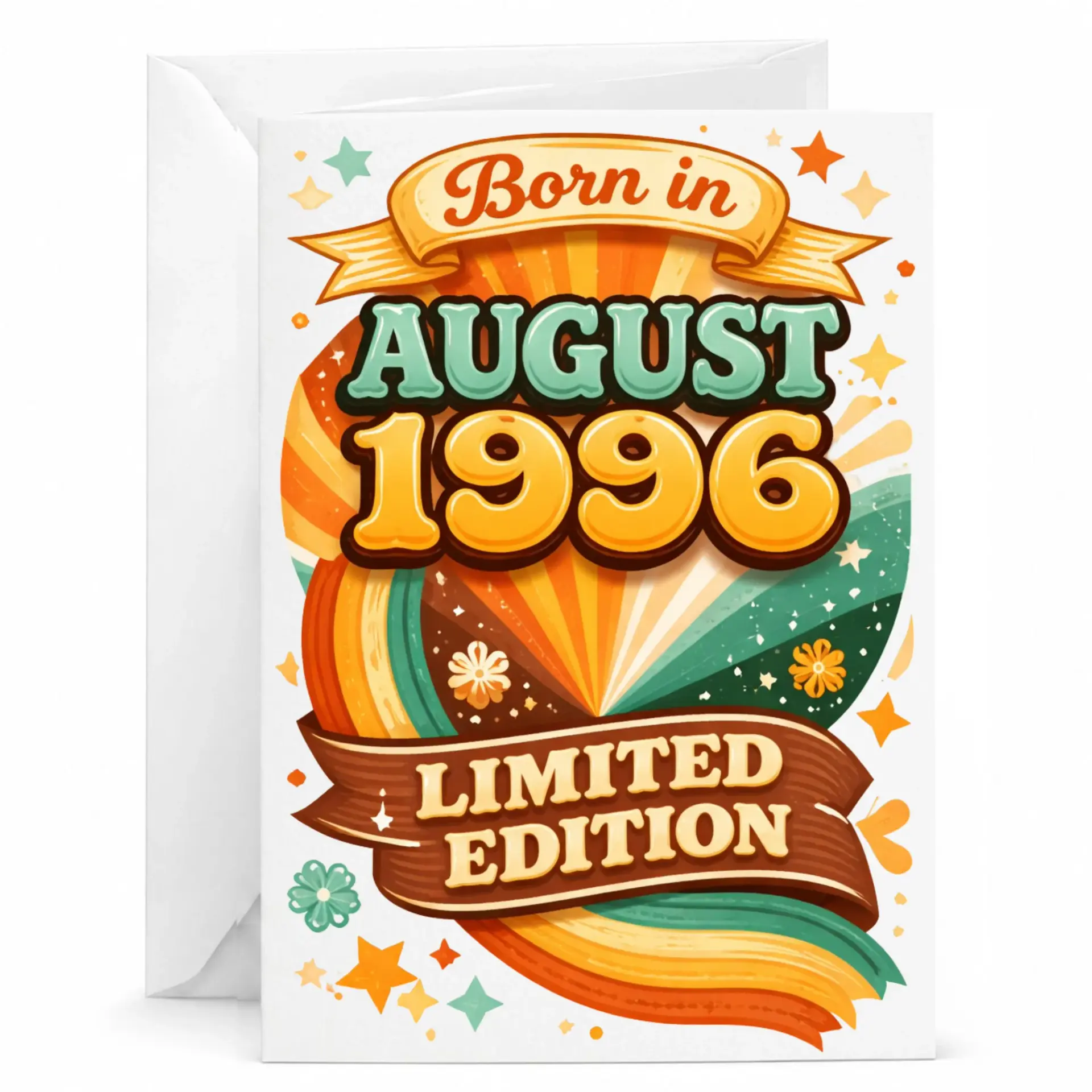 Birthday Card Born in August 1996 Limited Edition Retro Style Greeting Card for Birthday Celebrations and Milestone Events