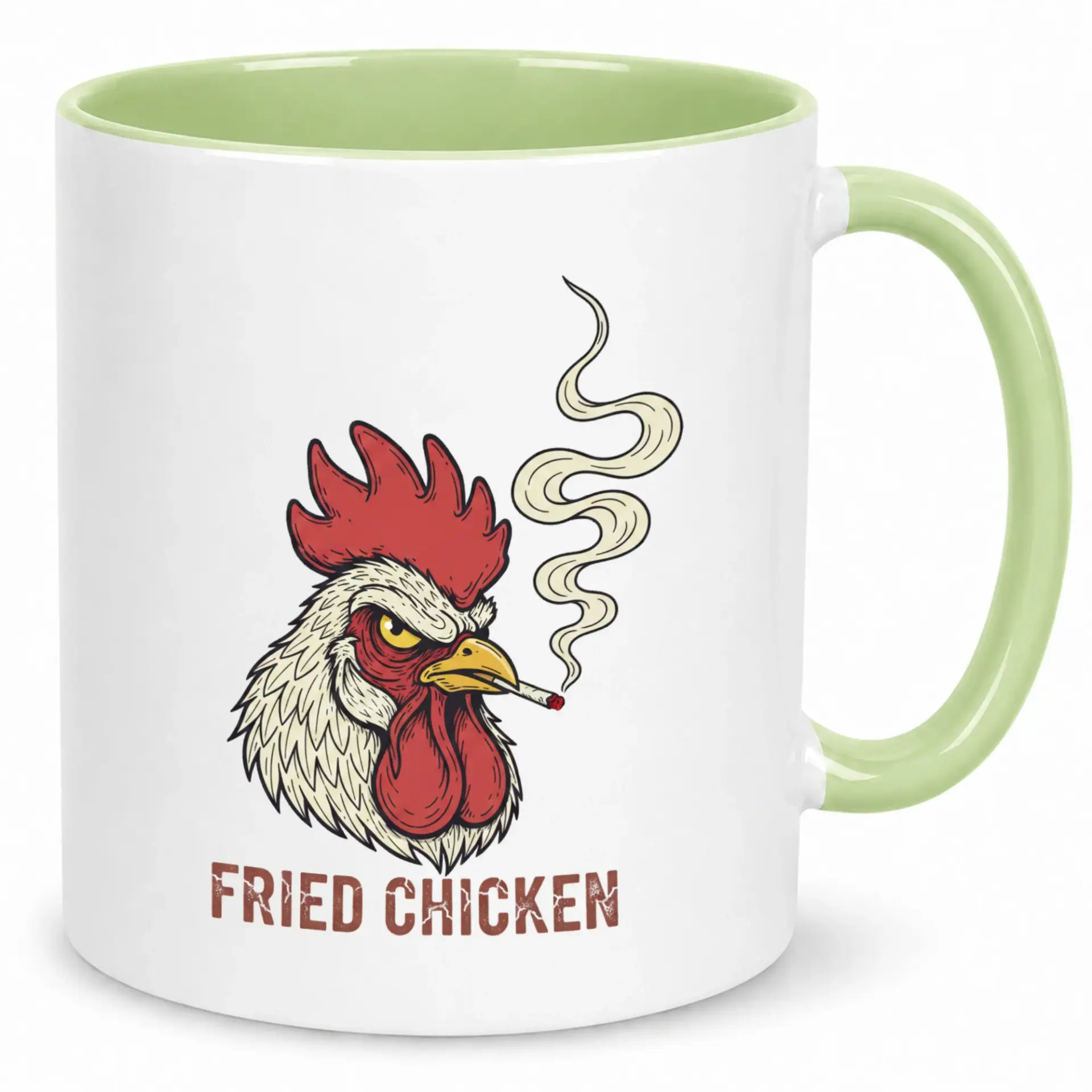 Funny Ceramic Coffee Mug with Smoking Rooster Design and Humorous Fried Chicken Slogan – Unique Beverage Cup for Home or Office