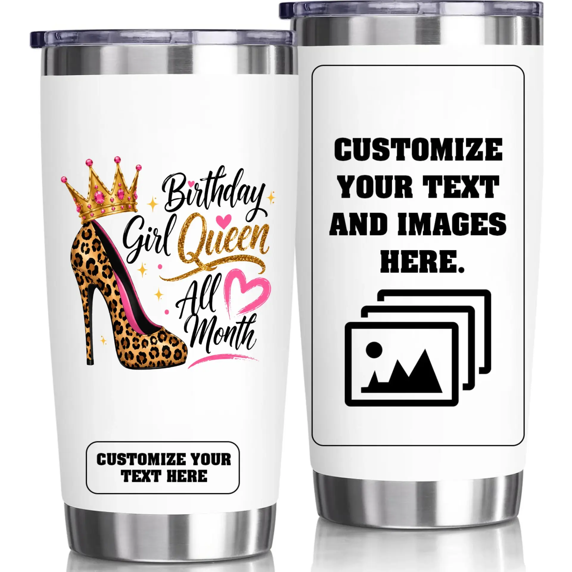 Stainless Steel Tumbler Birthday Girl Queen Custom Personalized Travel Cup 20oz Insulated Coffee Mug for Special Occasions