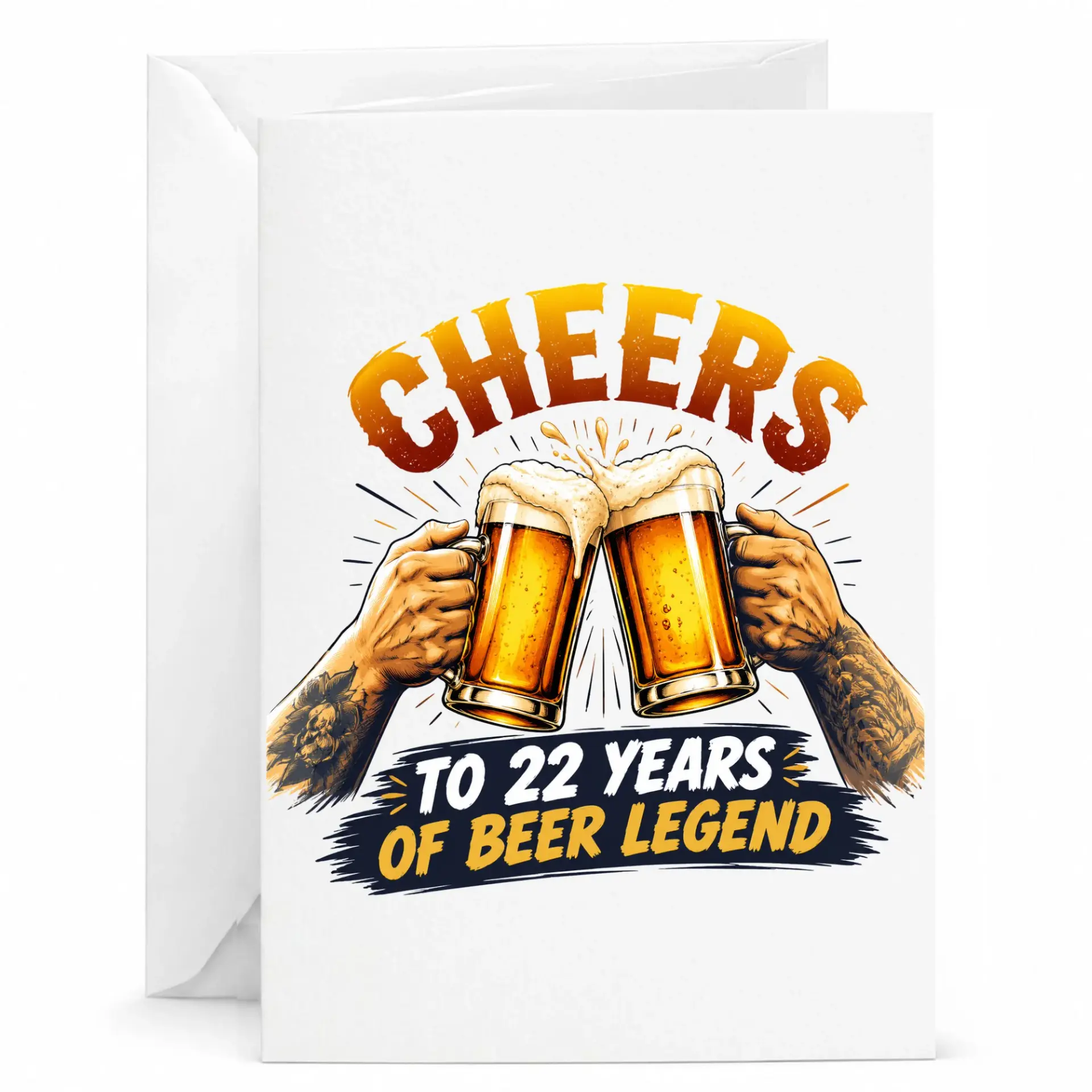 Funny Birthday Card Cheers to 22 Years of Beer Legend Anniversary Greeting Card for Him or Her Beer Themed Celebration