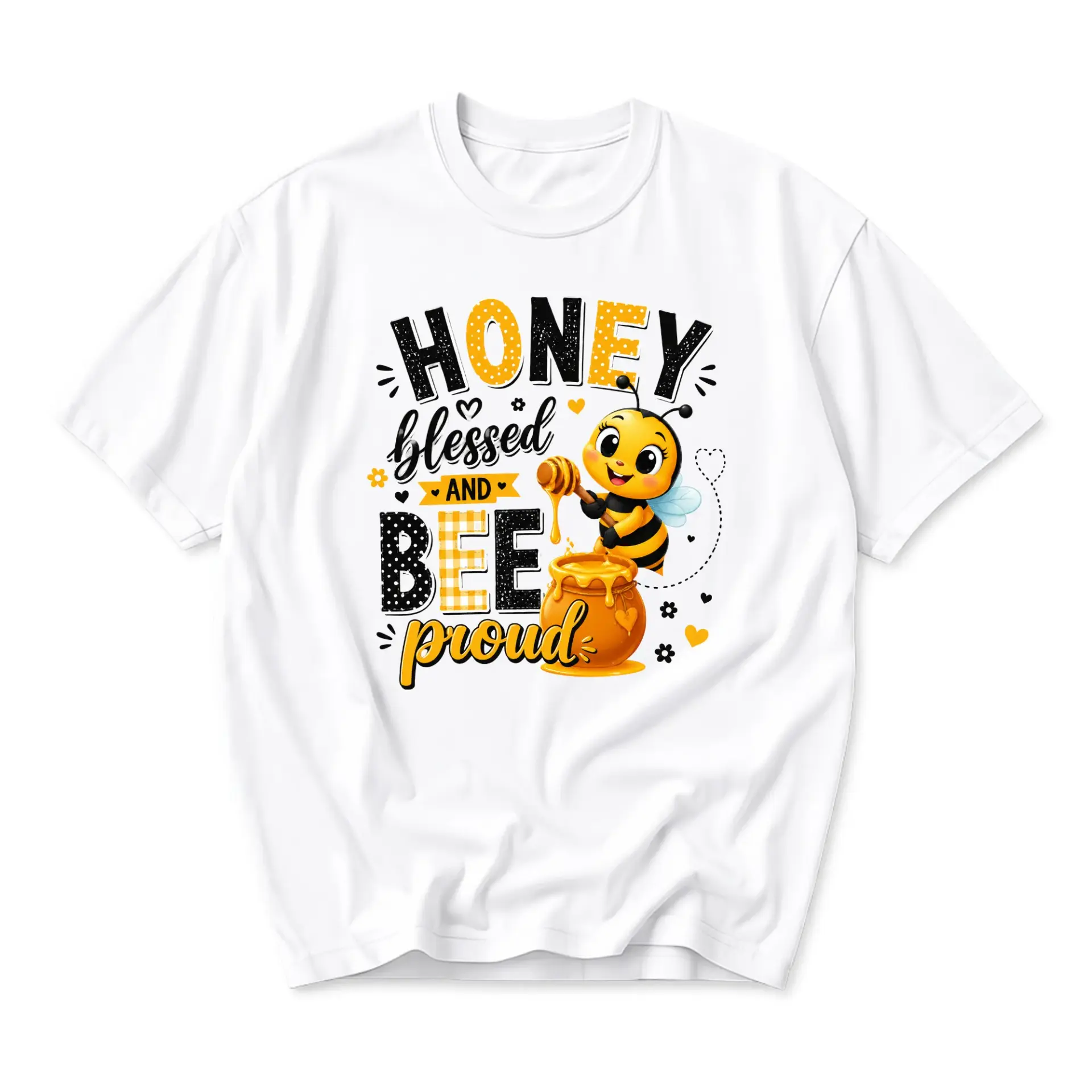 Graphic Tee Blessed and Bee Proud Cute Bumblebee Illustration Printed