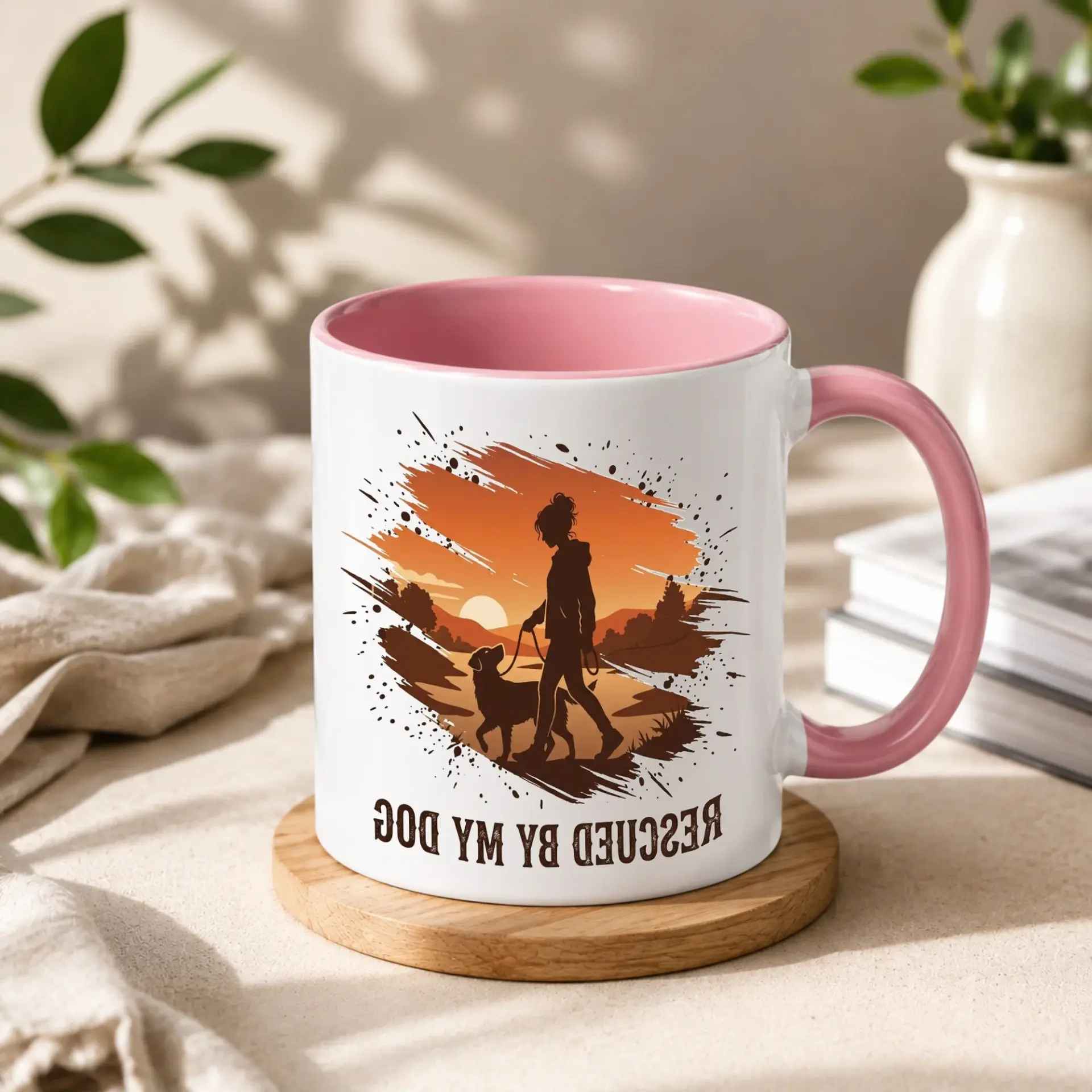 Rescued by My Dog Ceramic Coffee Mug Two Blue Handle Decorative Drinkware Gift for and Owners