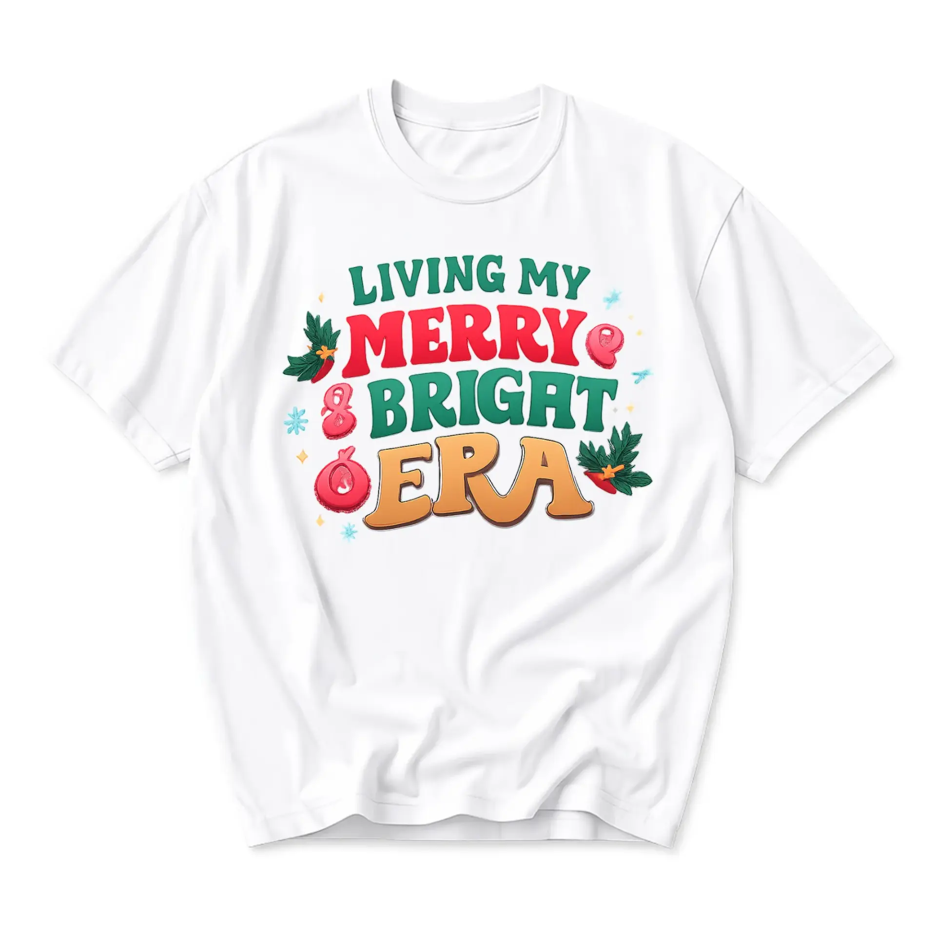 Graphic Tee Living My Merry and Bright Era Holiday Shirt Unisex Casual Crew