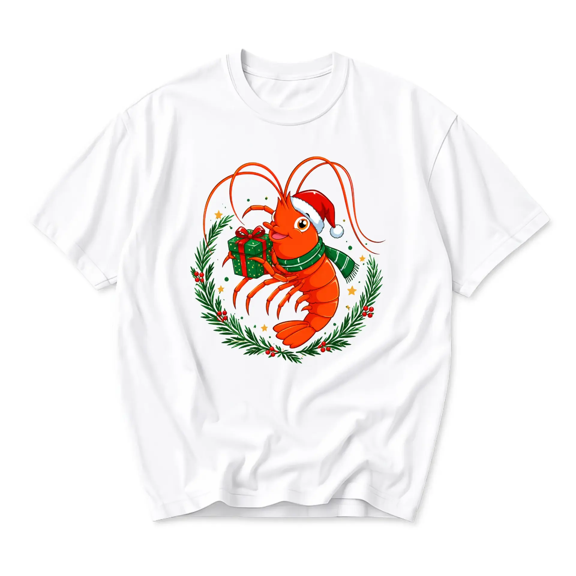 Funny Shirt Holiday Lobster Graphic Tee Seasonal Christmas Crustacean
