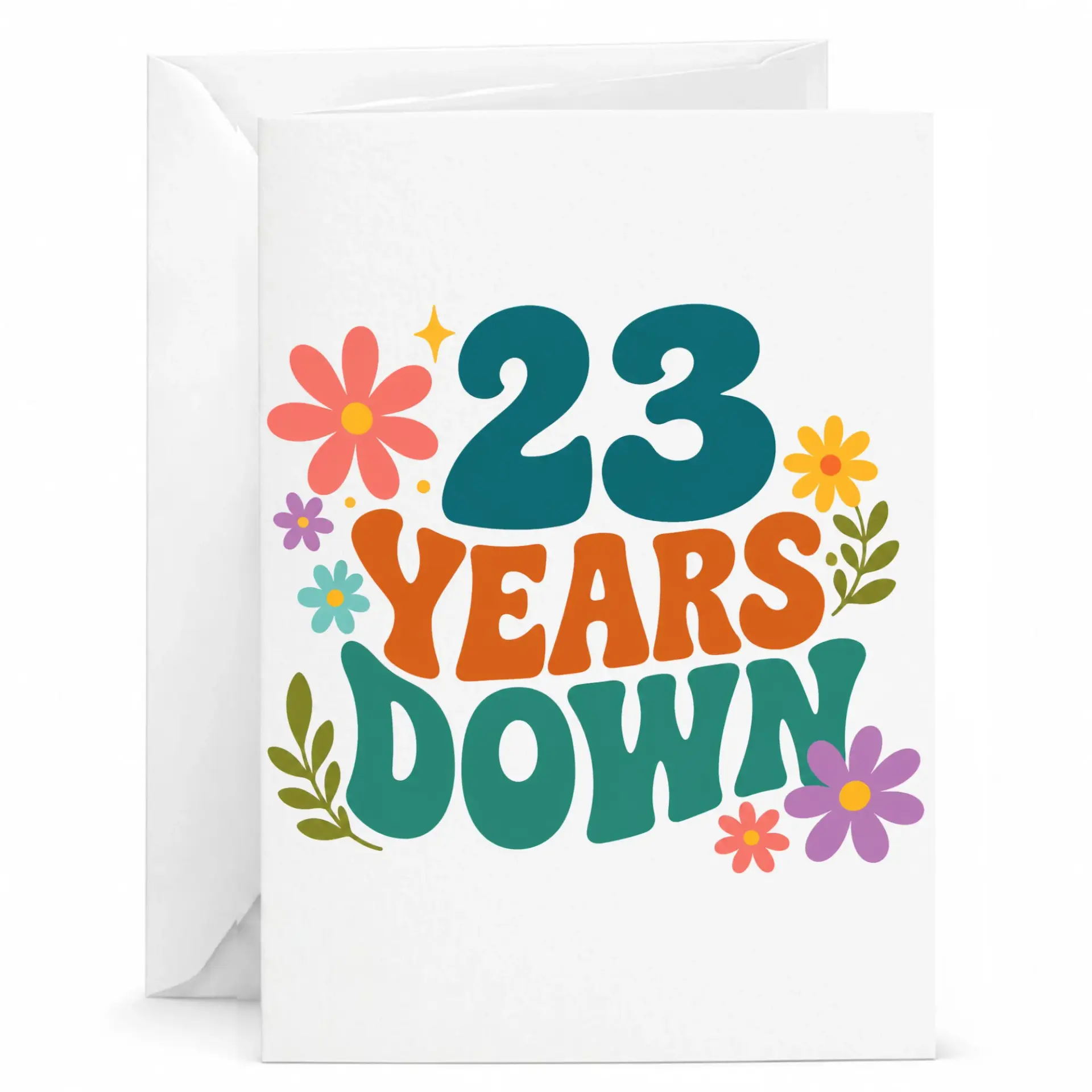 Greeting Card 23 Years Down Retro Floral Design Anniversary Celebration Stationery for Couples and Special Milestones