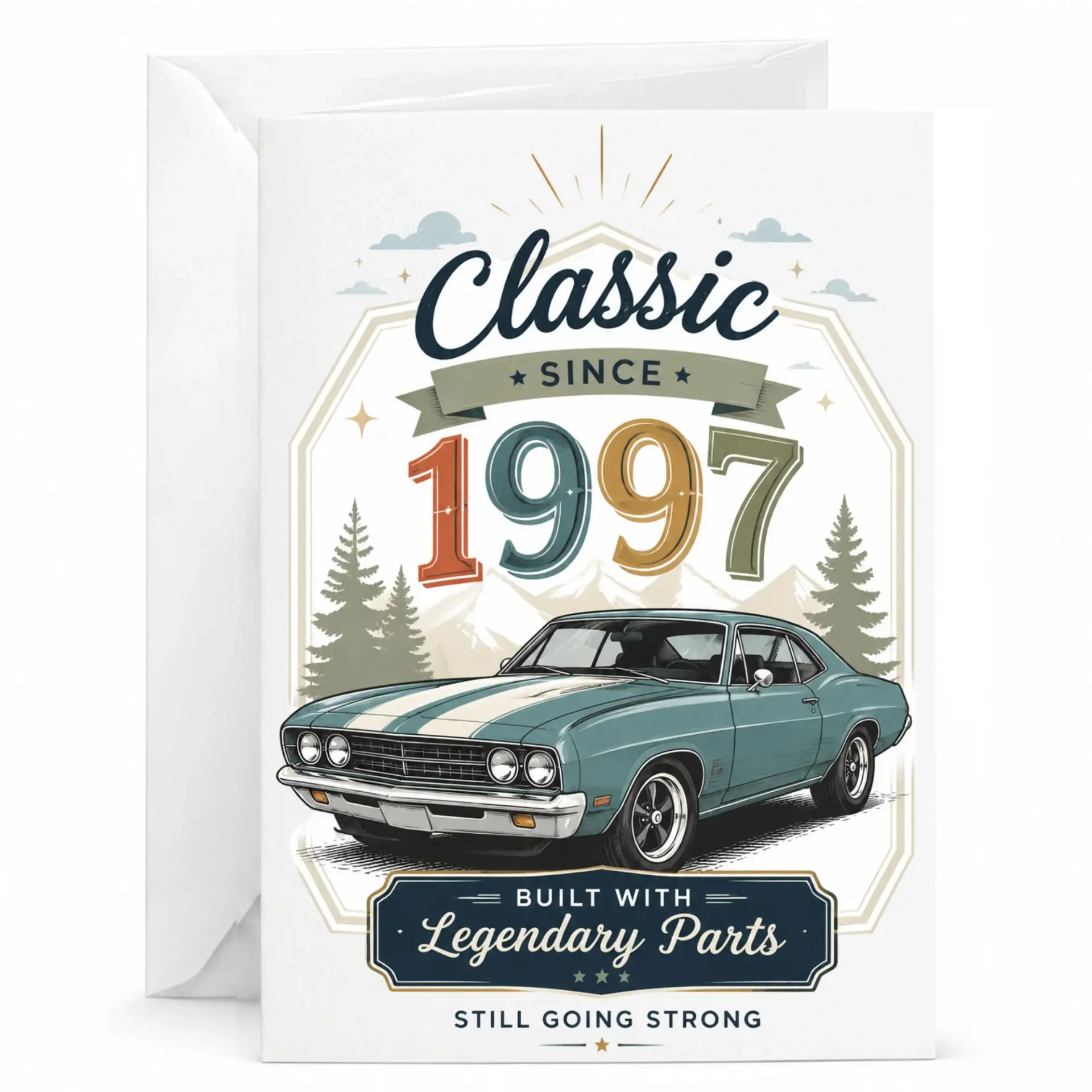 Birthday Card Classic Since 1997 Vintage Car Design Funny Greeting Card for Milestone Year Anniversary Celebration
