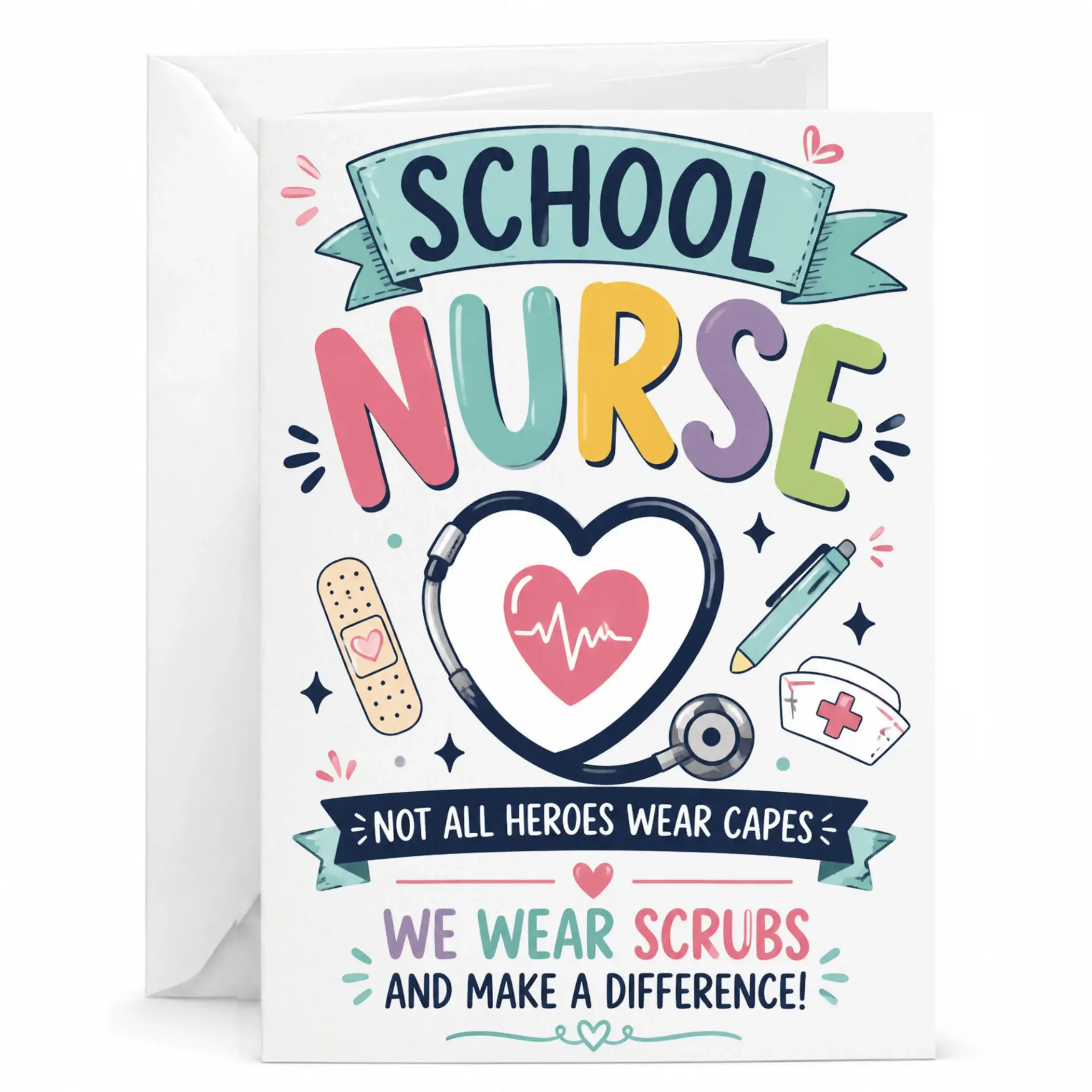 Greeting Card for School Nurse Appreciation Not All Wear Capes Design Professional Stationery 5x7 Inches