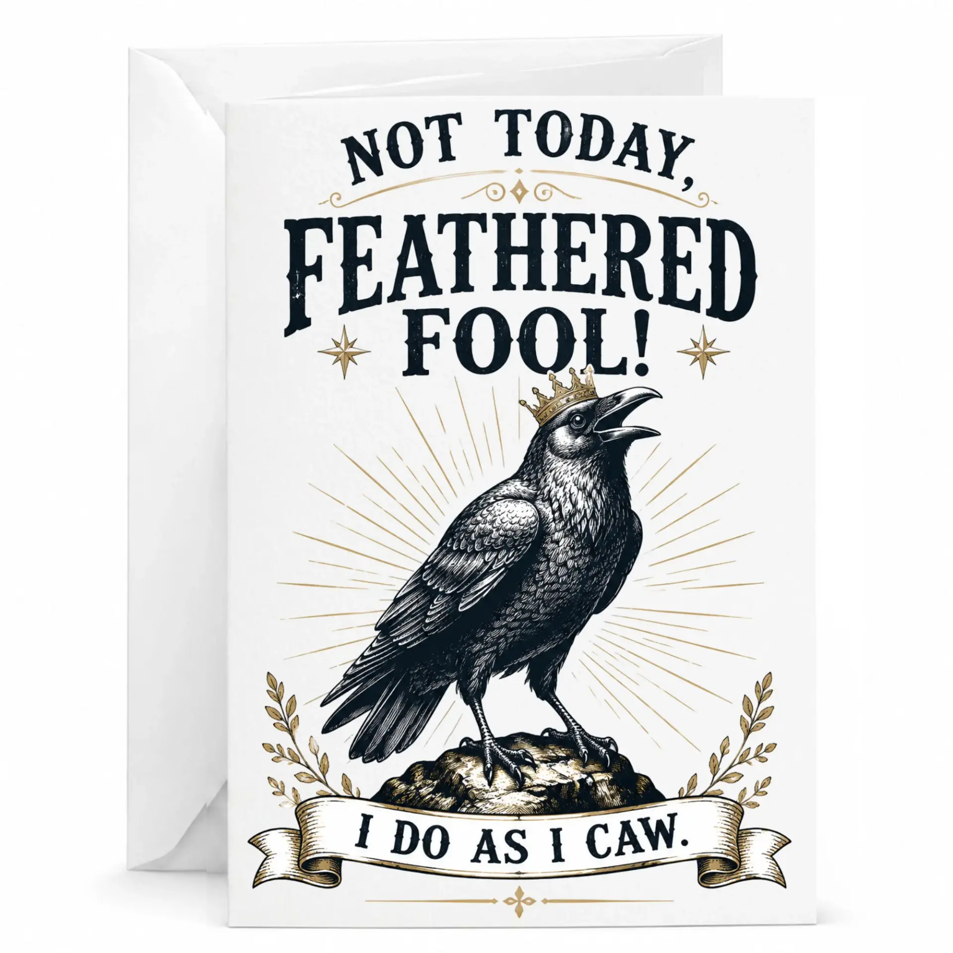 Funny Greeting Card Humorous Bird Pun Note for Any Occasion Whimsical Crow Design with Gold