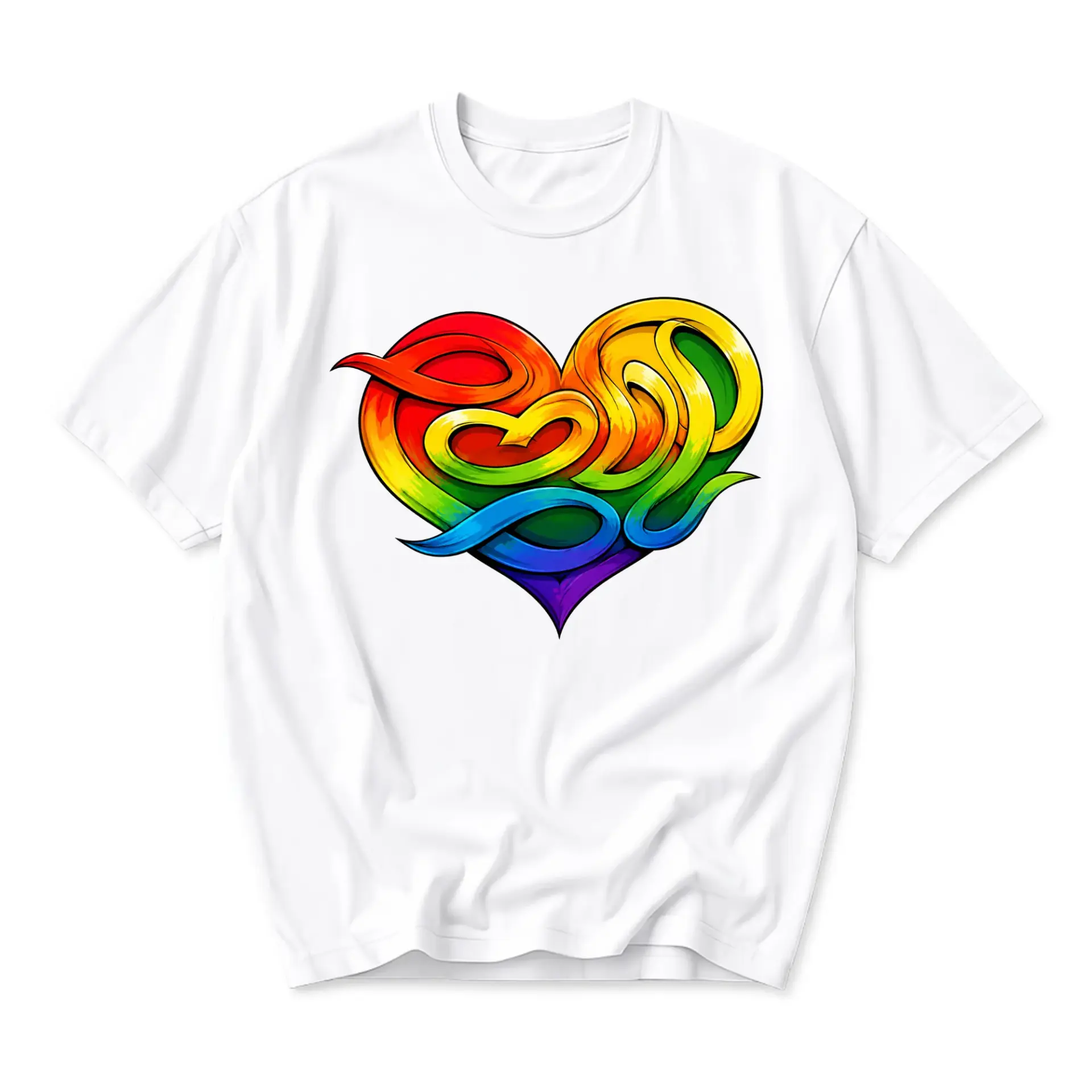 Graphic Tee Rainbow Heart Art Unisex Casual Crew Neck T-Shirt Soft Preshrunk Cotton Blend Everyday Apparel Top