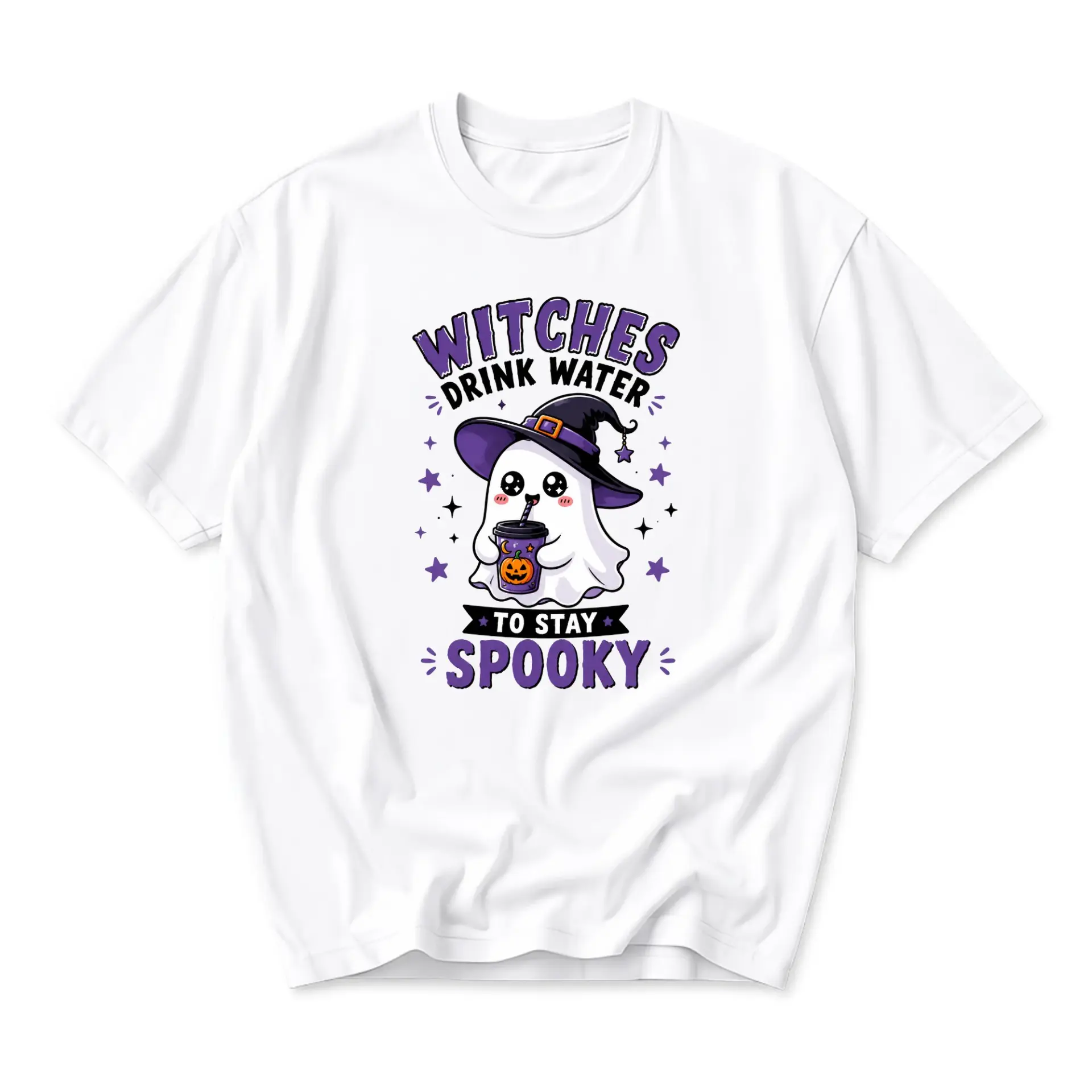 Funny Shirt Witches Drink Water to Stay Spooky Graphic Tee Casual Unisex Short Sleeve Crew Neck Seasonal Apparel