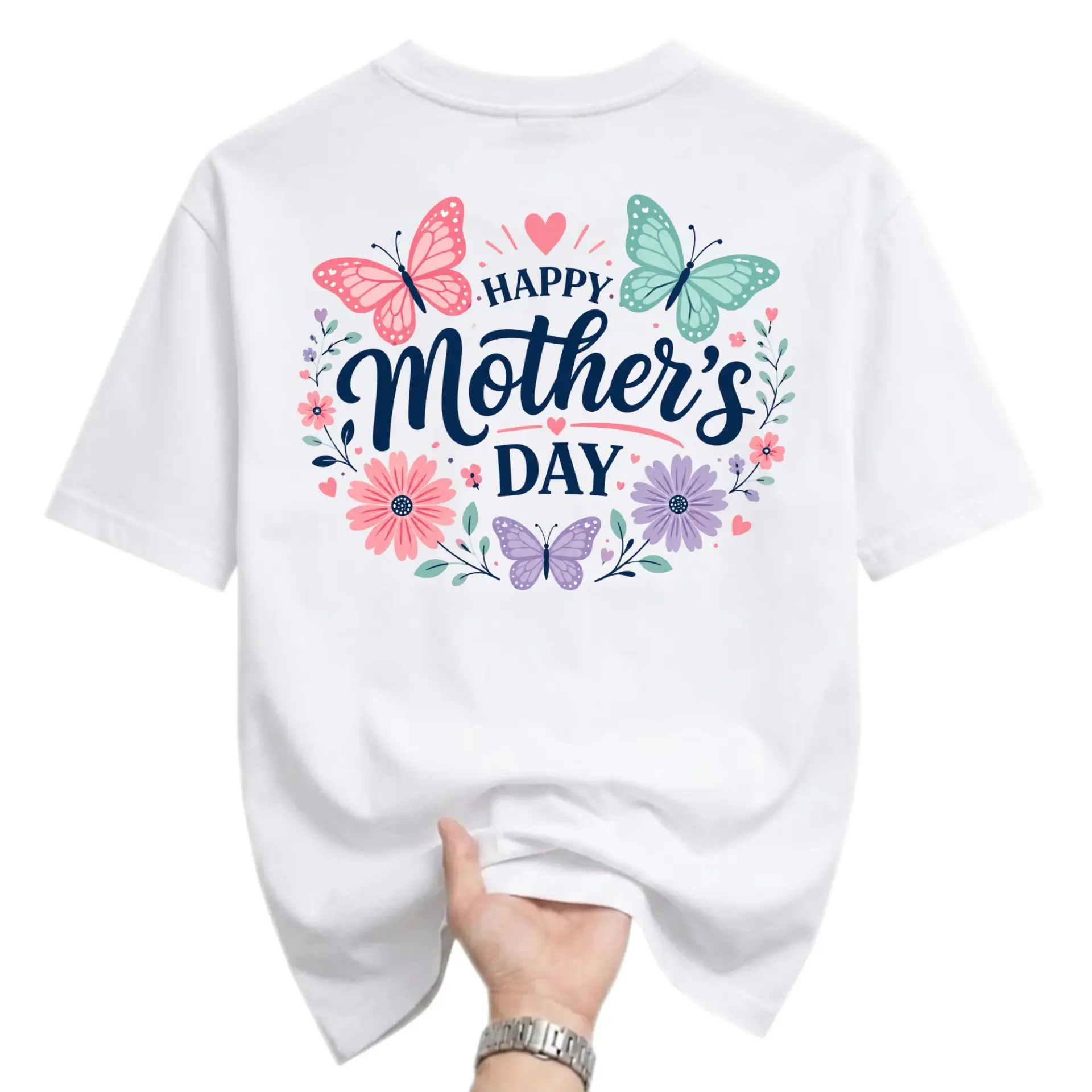 T-shirt Happy Mother's Day Butterfly Floral Graphic Tee Unisex Crew Neck Casual Everyday Short Sleeve Top Shirt