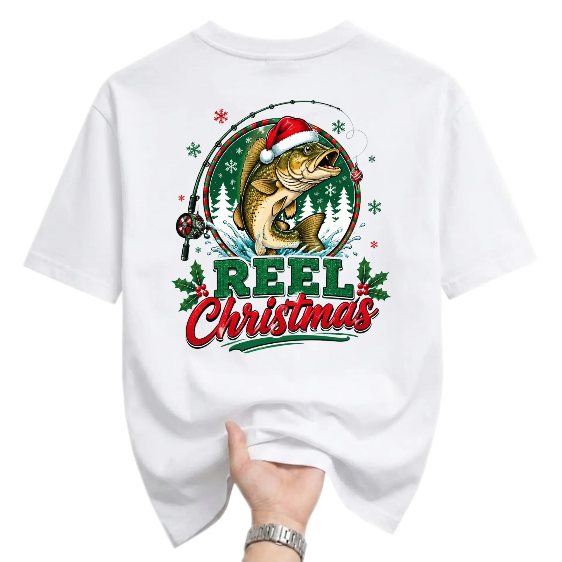 Graphic Tee Reel Christmas Fishing Holiday T-Shirt Unisex Casual Everyday