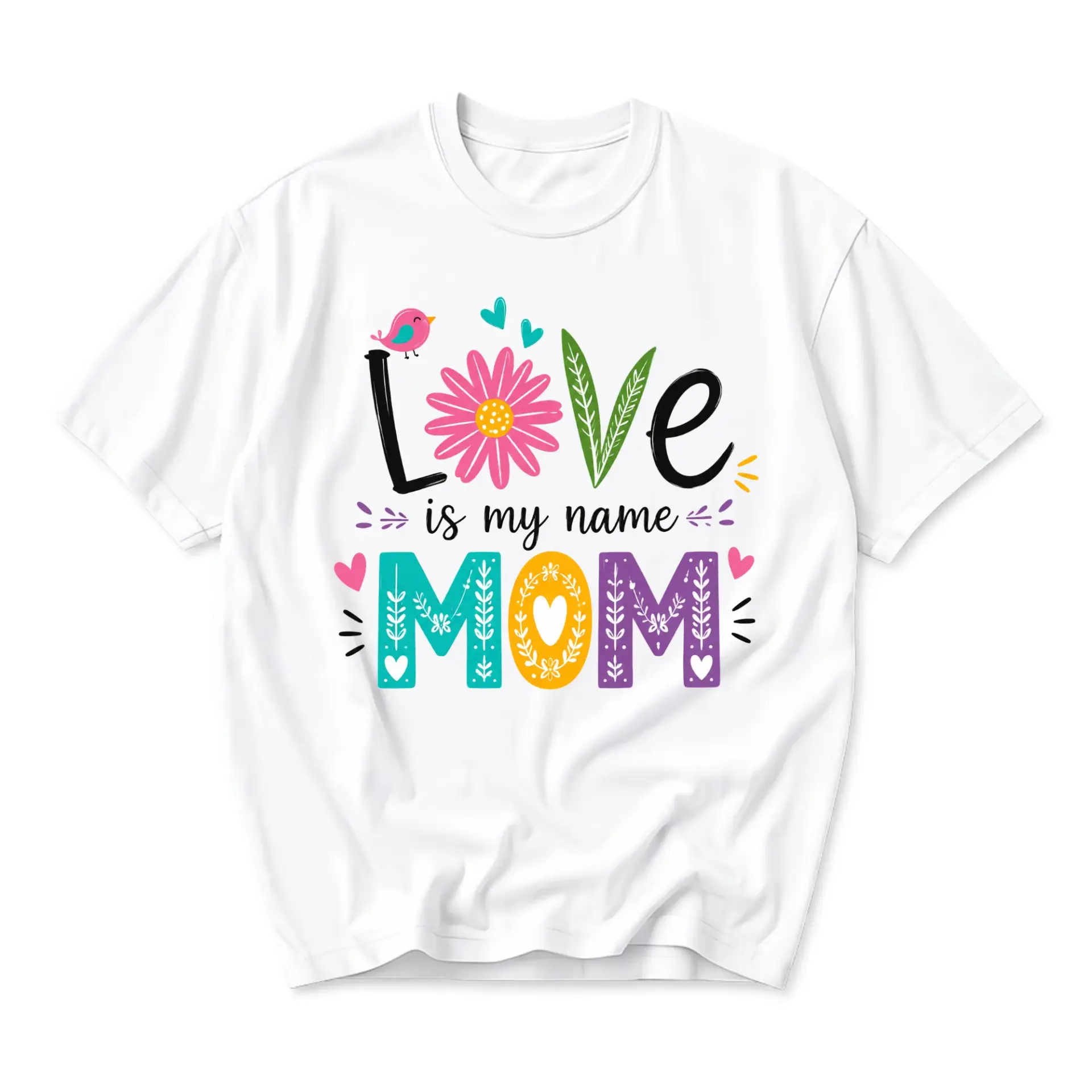 Graphic Tee Love Is My Name Mom Floral Design Unisex Crew Neck Short Sleeve Cotton Blend Casual Everyday Shirt