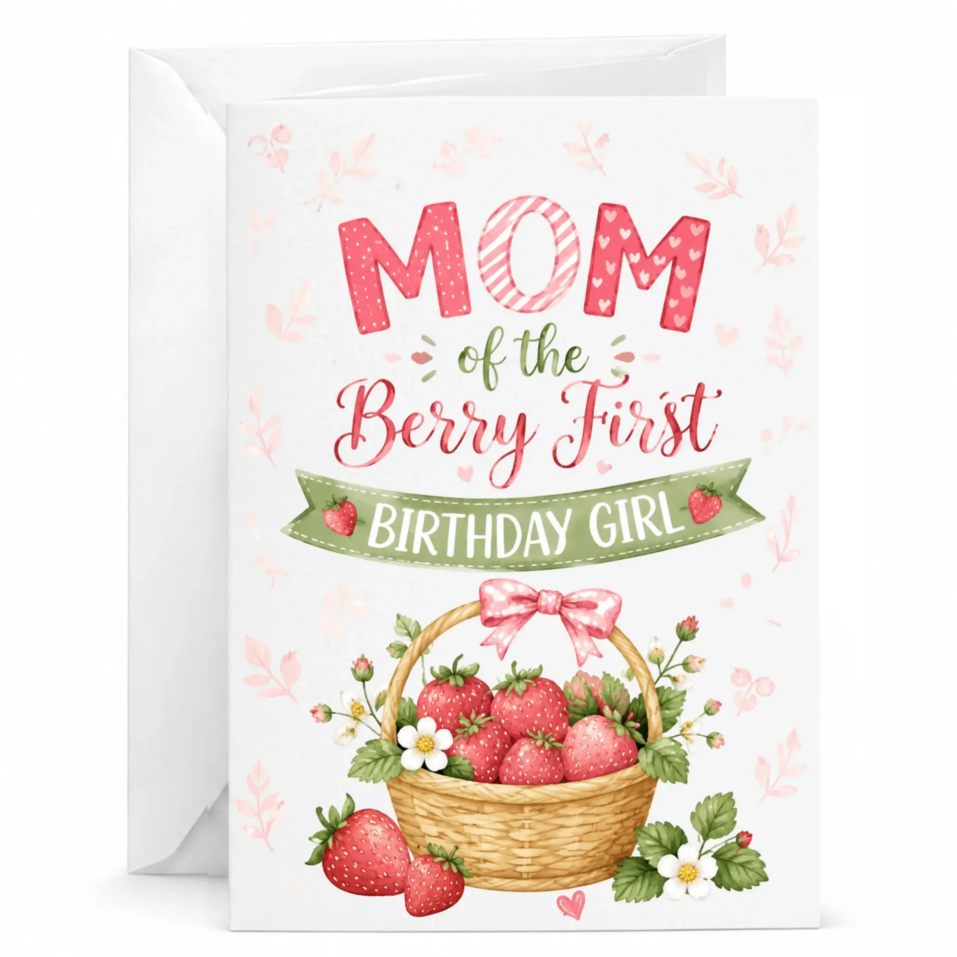 Birthday Card for Mom Funny Strawberry Themed Greeting with Matching Envelope 5x7 Inches Folded