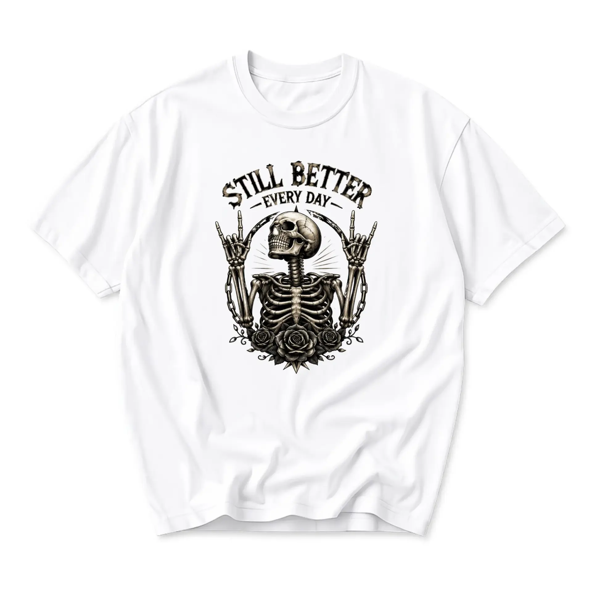 Graphic Tee Still Better Every Day Skeleton Rock Hand Gesture Print Unisex Crew Neck Casual Cotton Blend T-Shirt