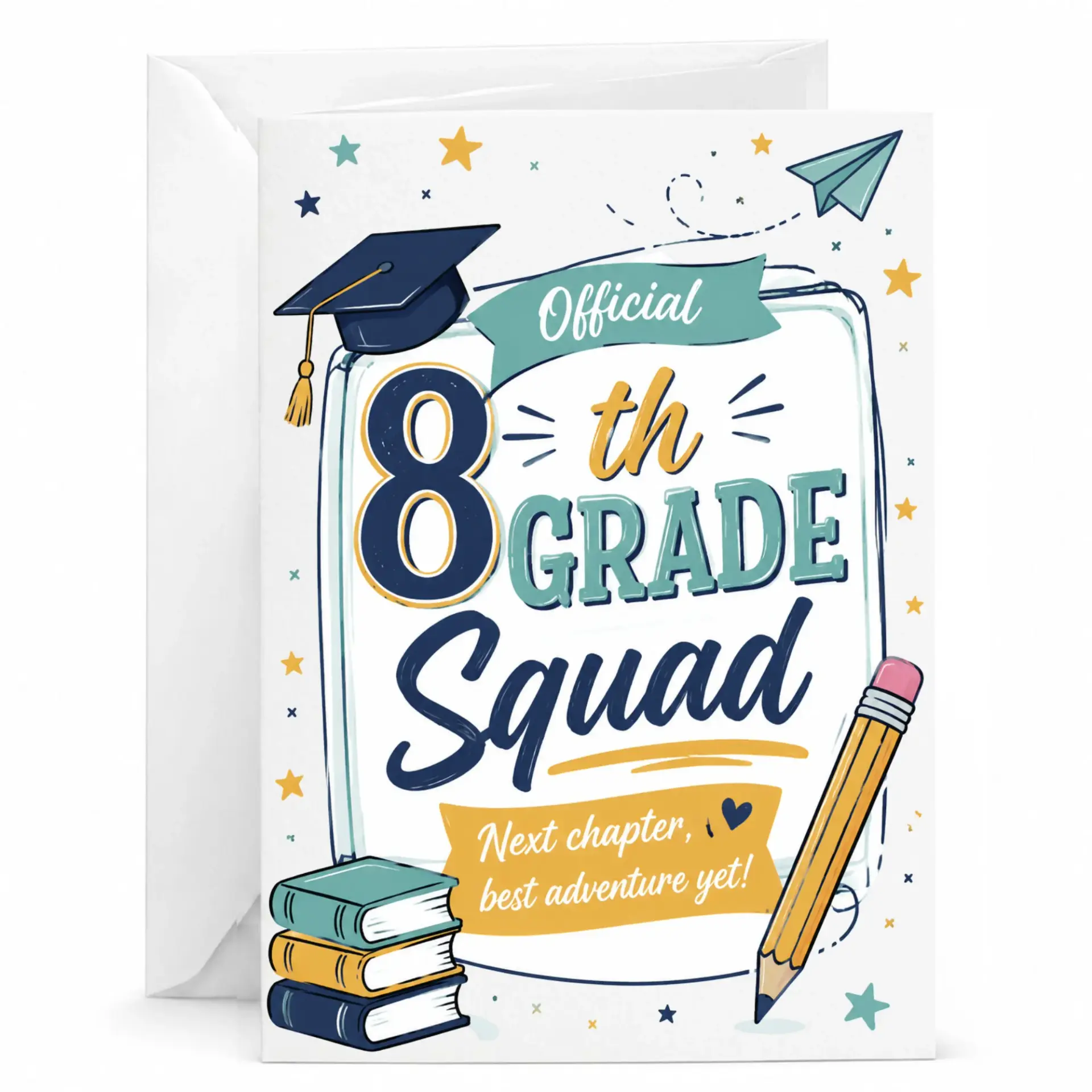 Official 8th Squad Greeting Card for Graduation and Moving up Achievement with Matching White Envelope