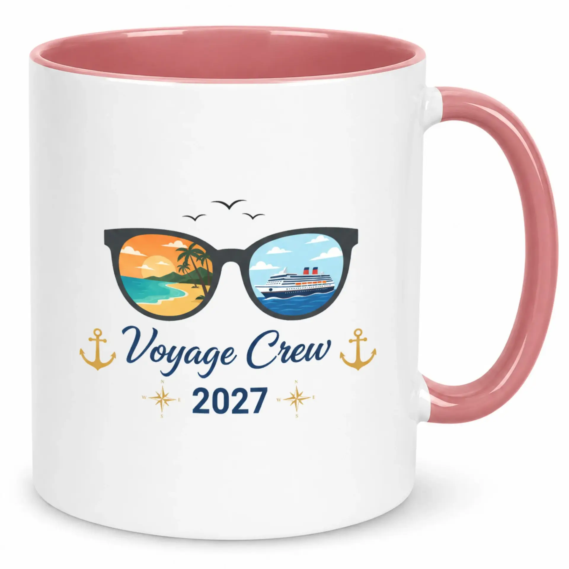 Cruise Ship Beach Sunset Sunglasses Coffee Mug Voyage Crew 2027 Travel Themed Ceramic Beverage Cup Gift