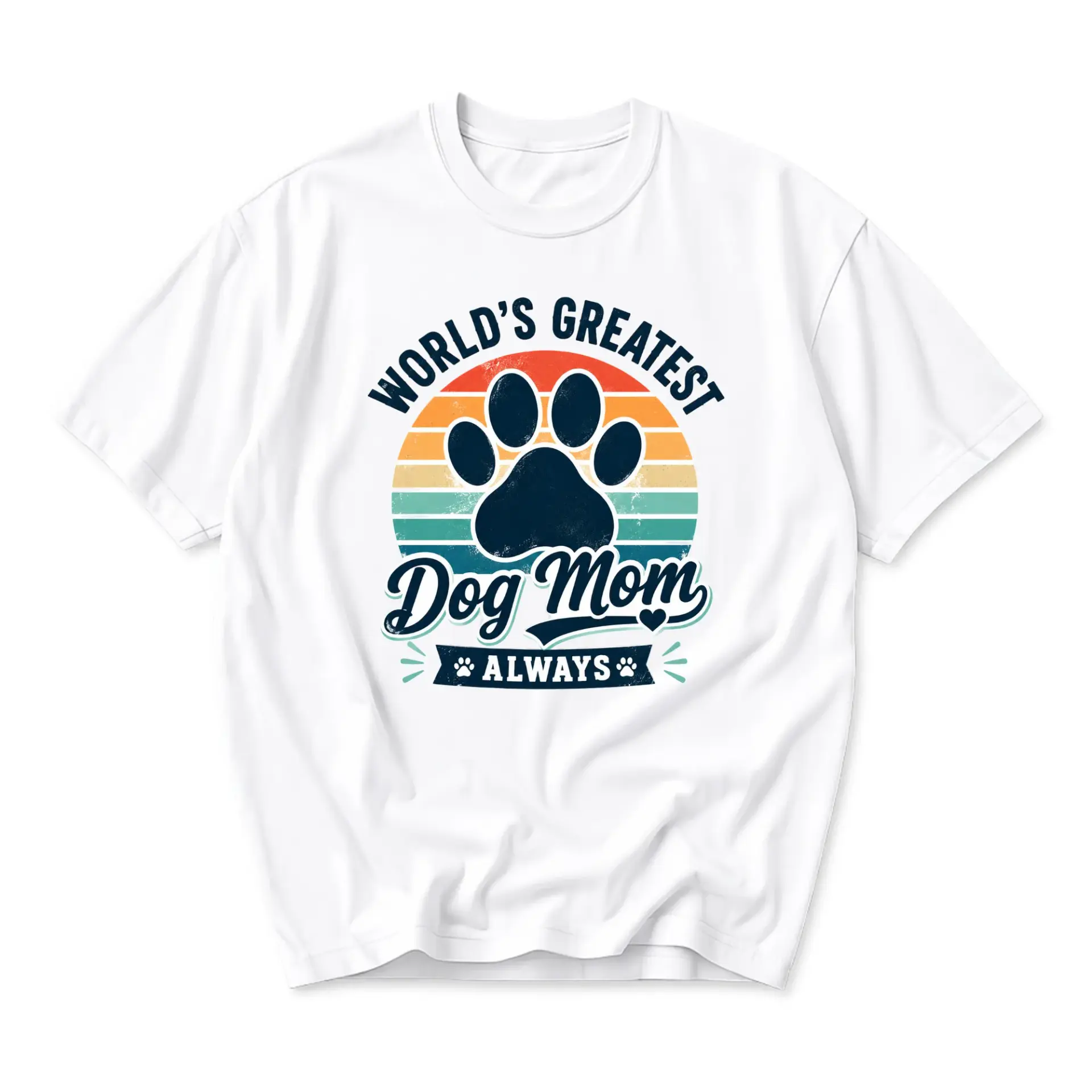 Funny Shirt World's Greatest Dog Mom Graphic Tee Retro Sunset Paw Print