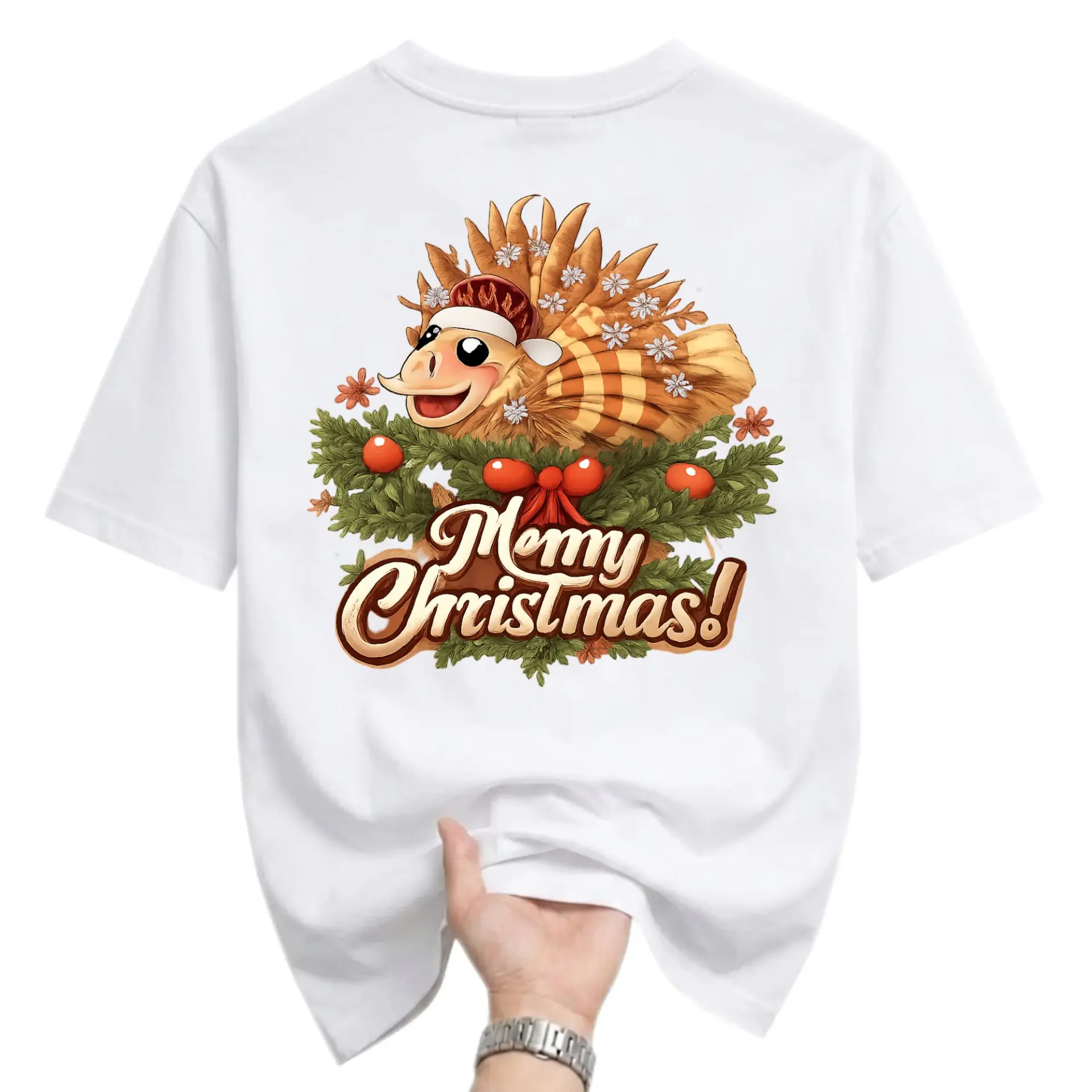Funny Shirt Merry Christmas Turkey Graphic Tee Unisex Casual Holiday Short Sleeve Crew Neck Cotton Blend Apparel