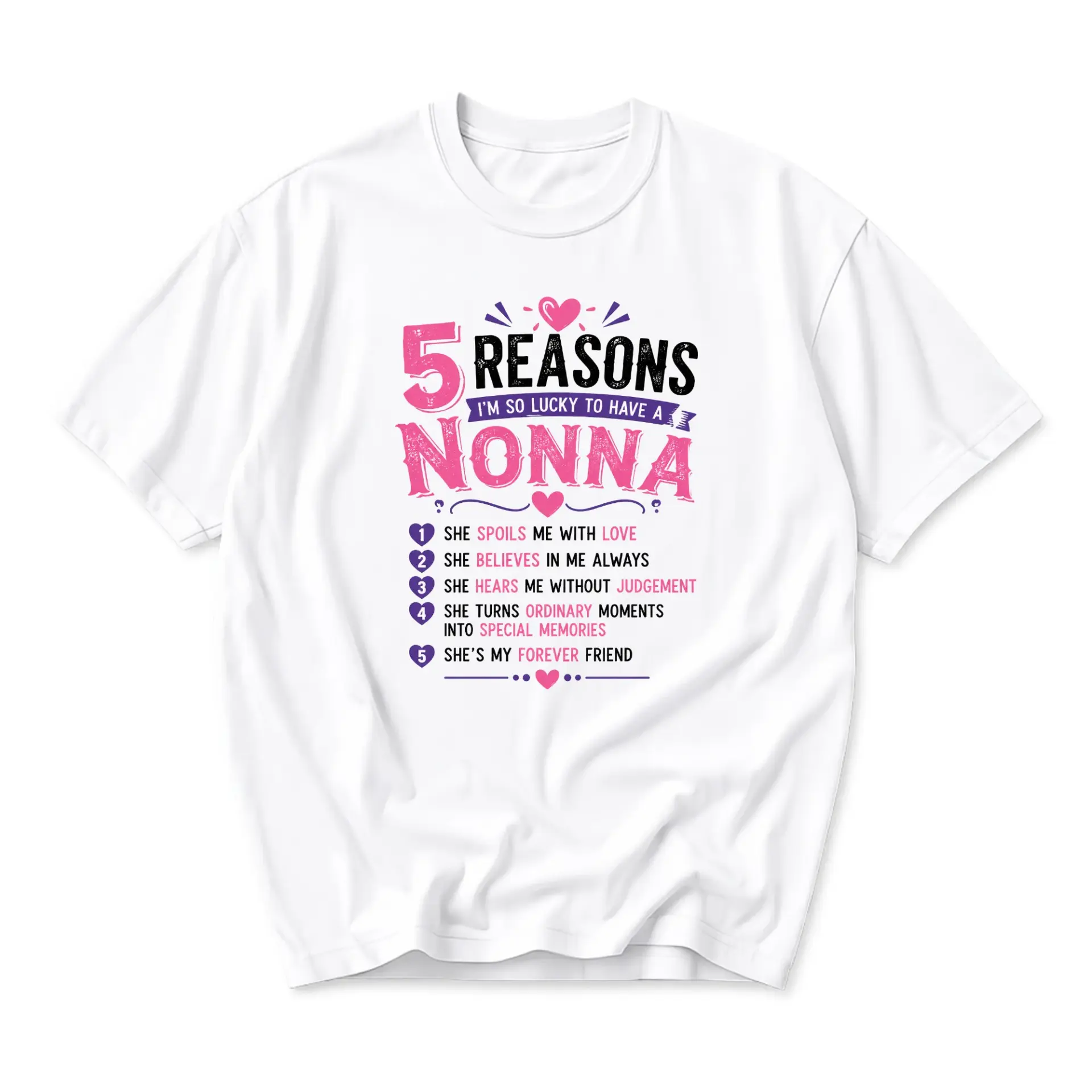 Graphic Tee 5 Reasons I Am so Lucky to Have a Nonna Unisex Everyday Casual Crew Neck Short Sleeve Shirt White