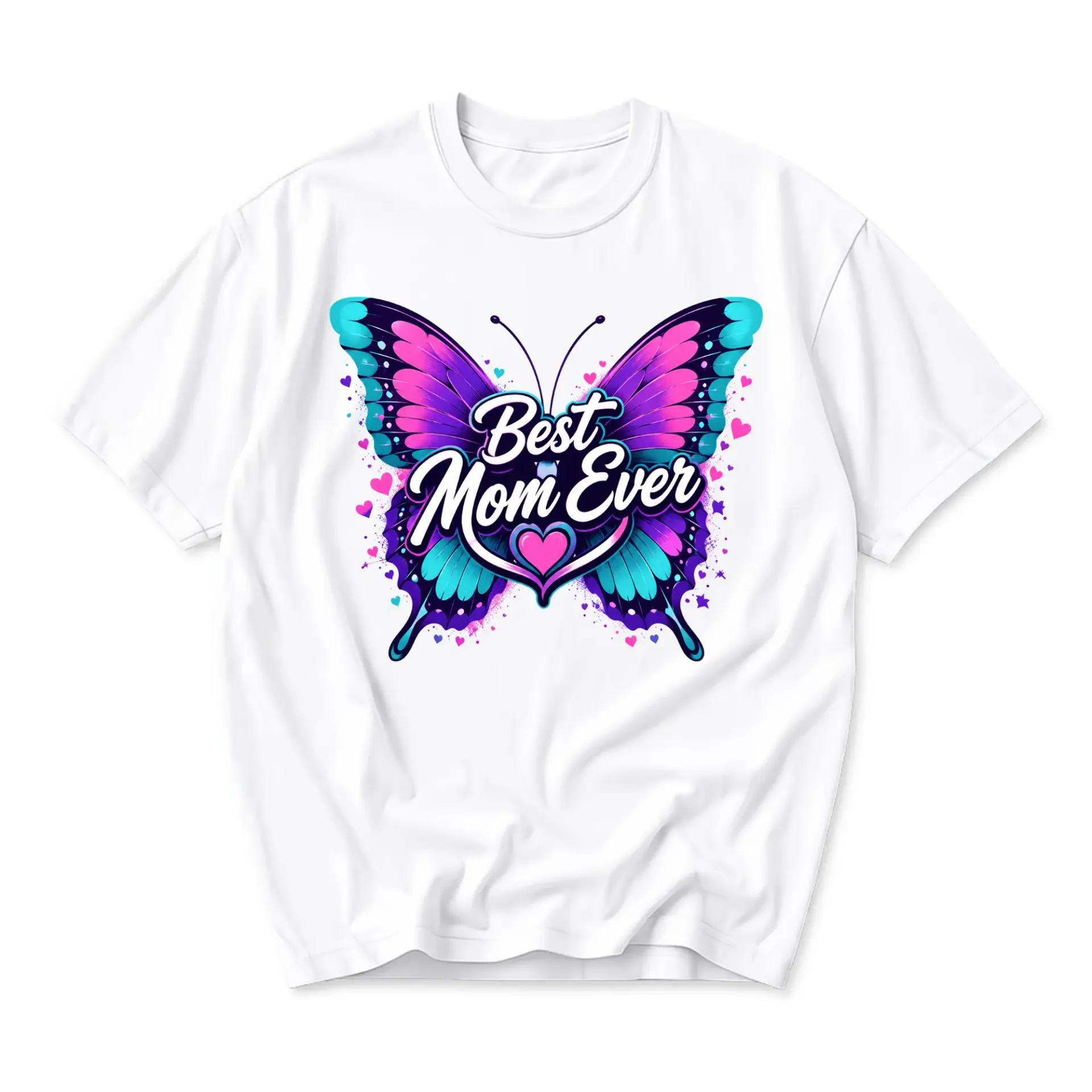 Graphic Tee Best Mom Ever Butterfly Print White Unisex Crew Neck Casual Everyday Short Sleeve Cotton Blend Shirt