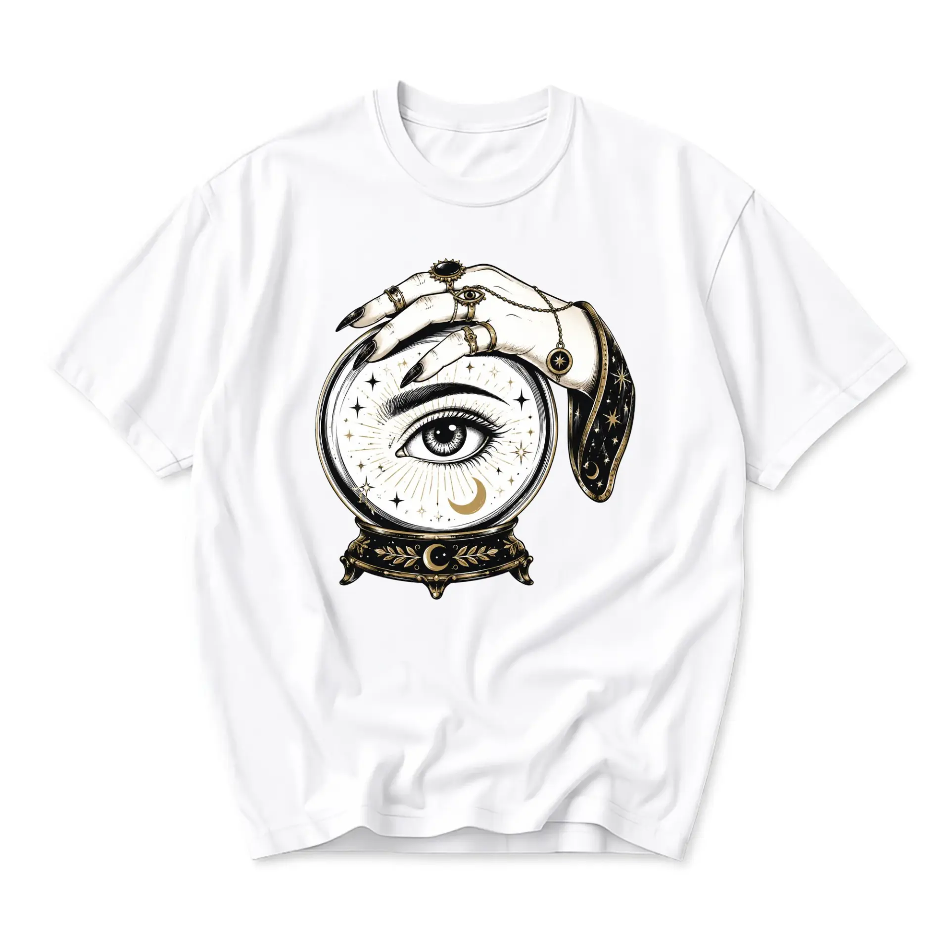 Graphic Tee Unisex Celestial Crystal Ball Eye Print T-Shirt Mystical Fortune Teller Aesthetic Casual Everyday Top